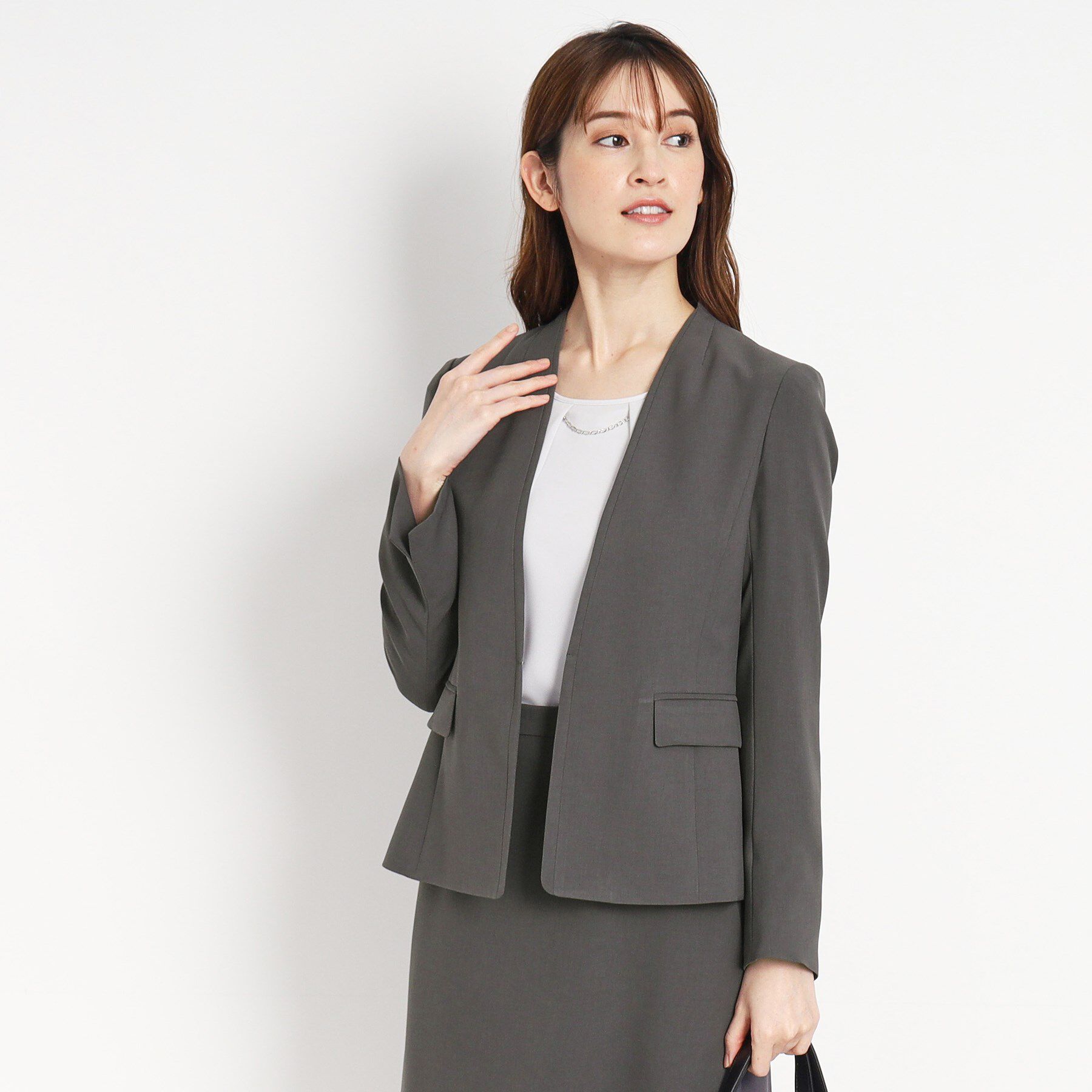 COUP DE CHANCE「【洗える／日本製】カラーレスジャケット」|ノーカラージャケット|チャコールグレー(0