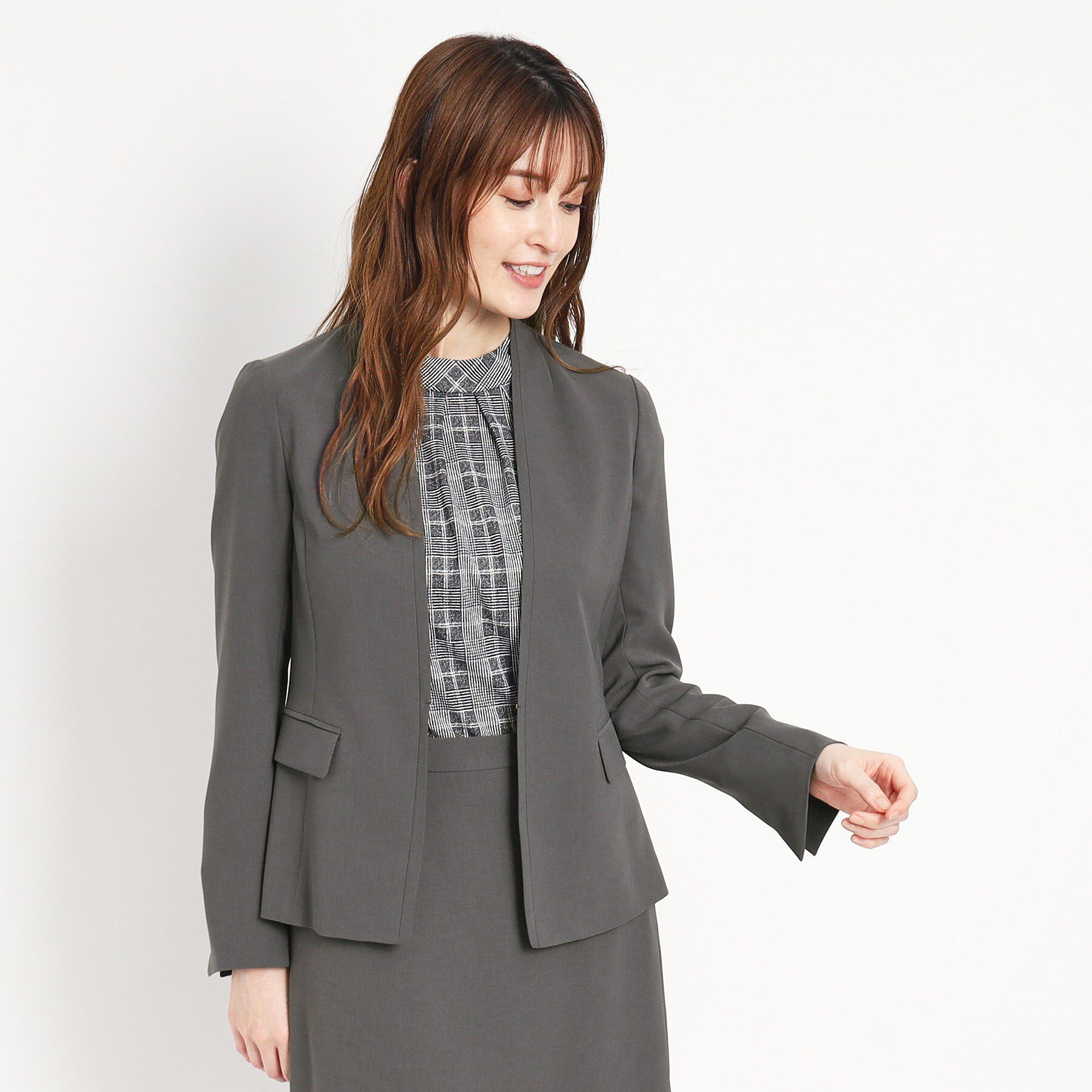 COUP DE CHANCE「【洗える／日本製】カラーレスジャケット」|ノーカラージャケット|チャコールグレー(6