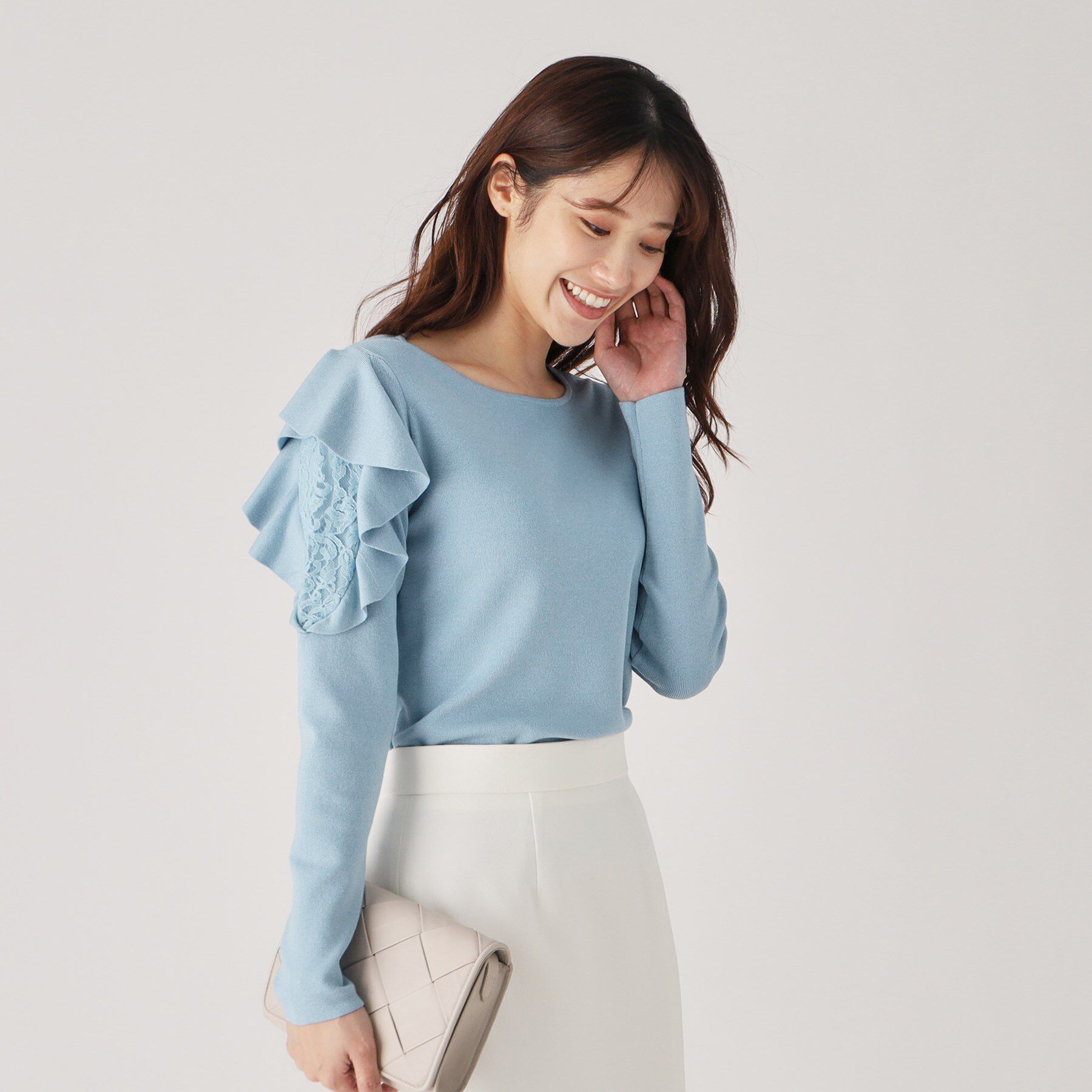 COUP DE CHANCE「【洗える】フリルデザインニット」|ニット・セーター|ブルー(091)