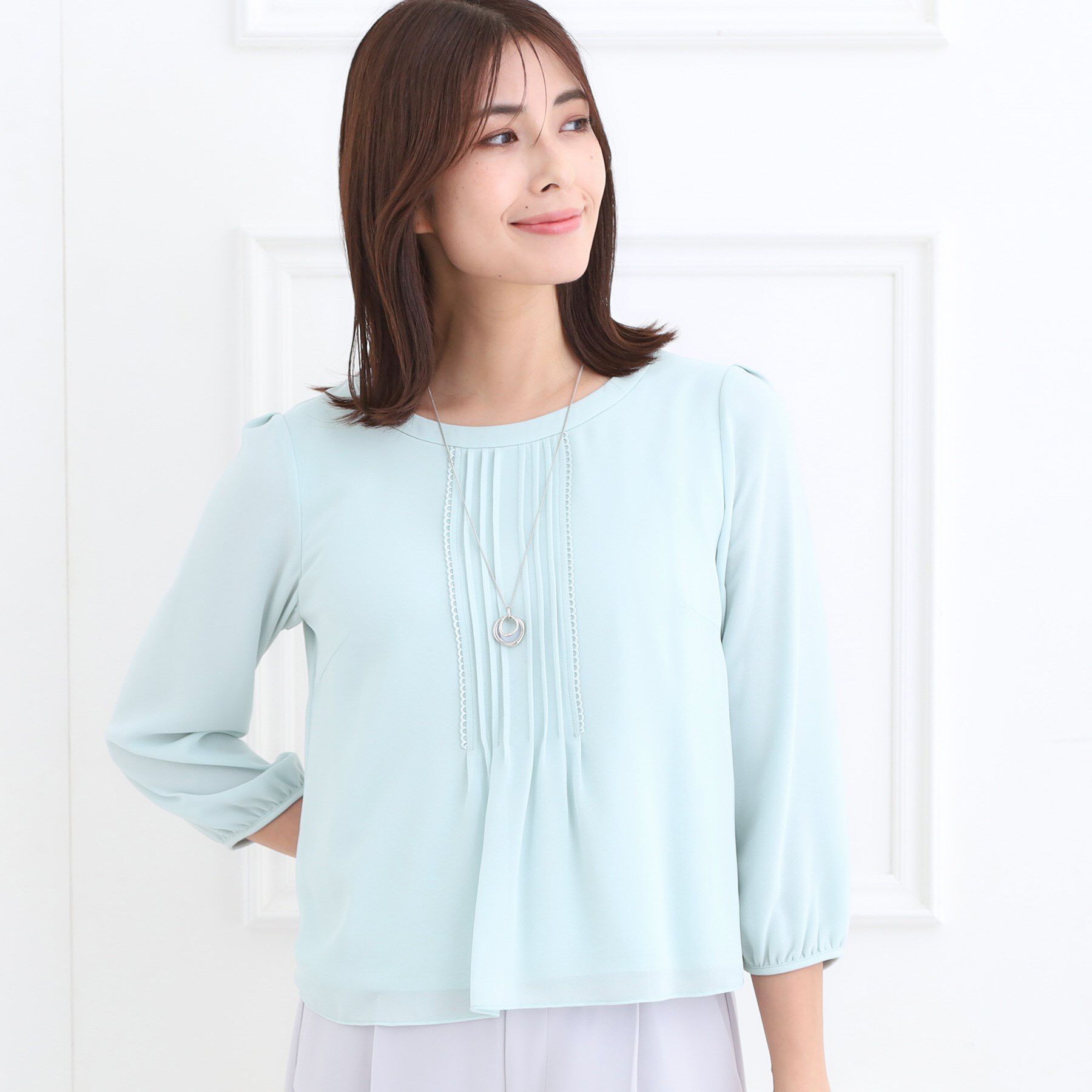 Reflect「【フォーマル／入卒／お仕事に◎】ピンタック&times;スカラレースブラウス」|シャツ・ブラウス|ブルーグリーン(09