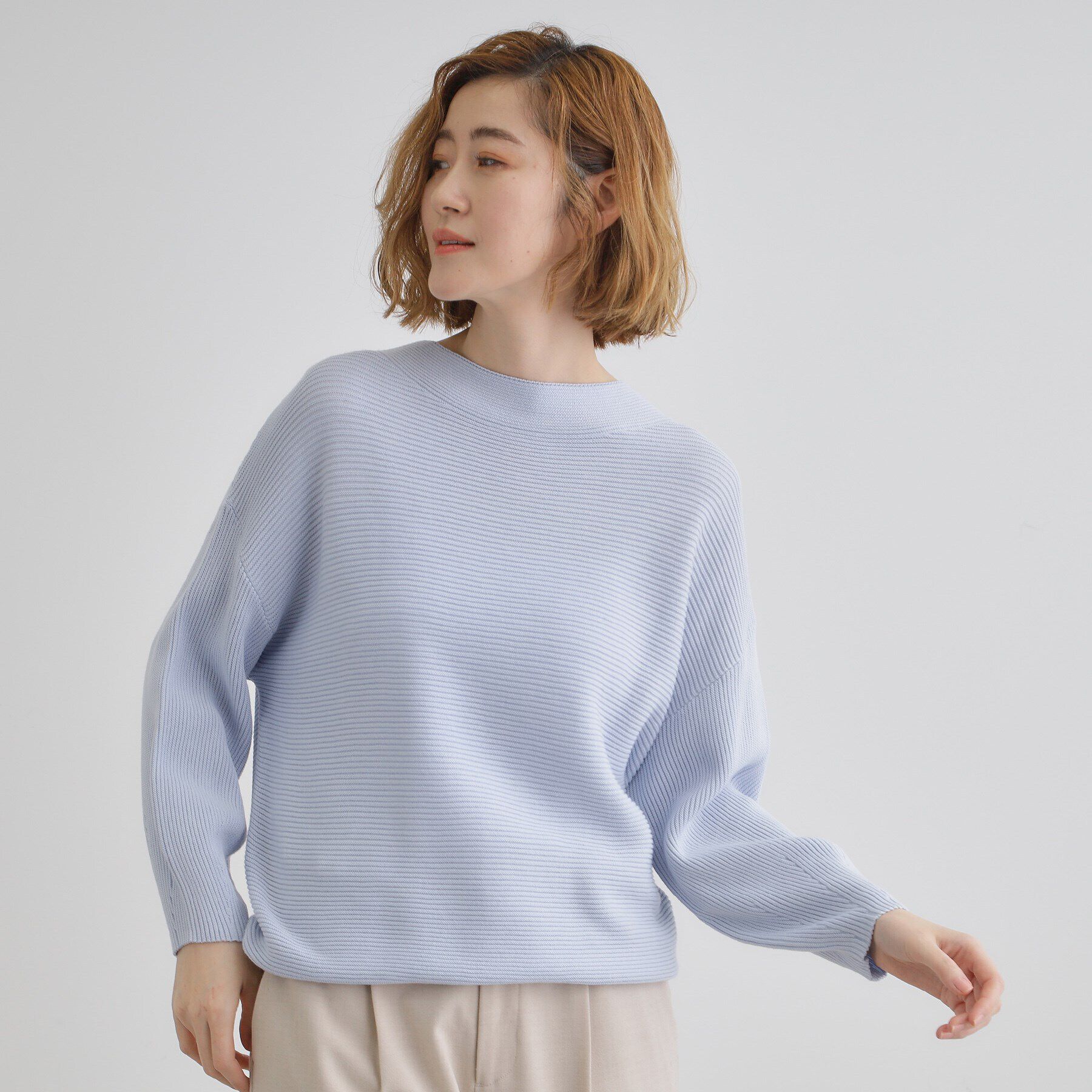 grove「コットンブレンドガーターニット」|ニット・セーター|ブルー(090)
