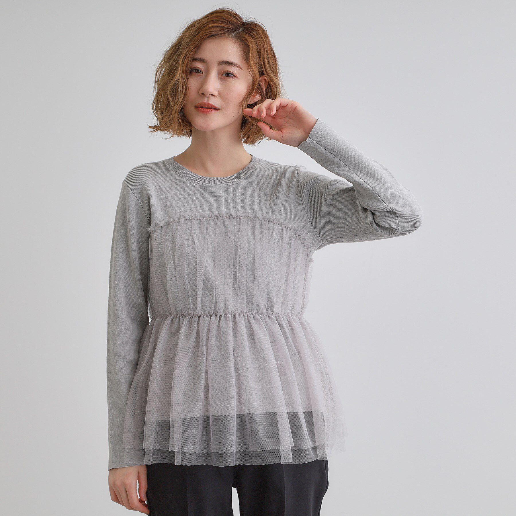 grove「チュールドッキングニットプルオーバー」|ニット・セーター|グレー(012)