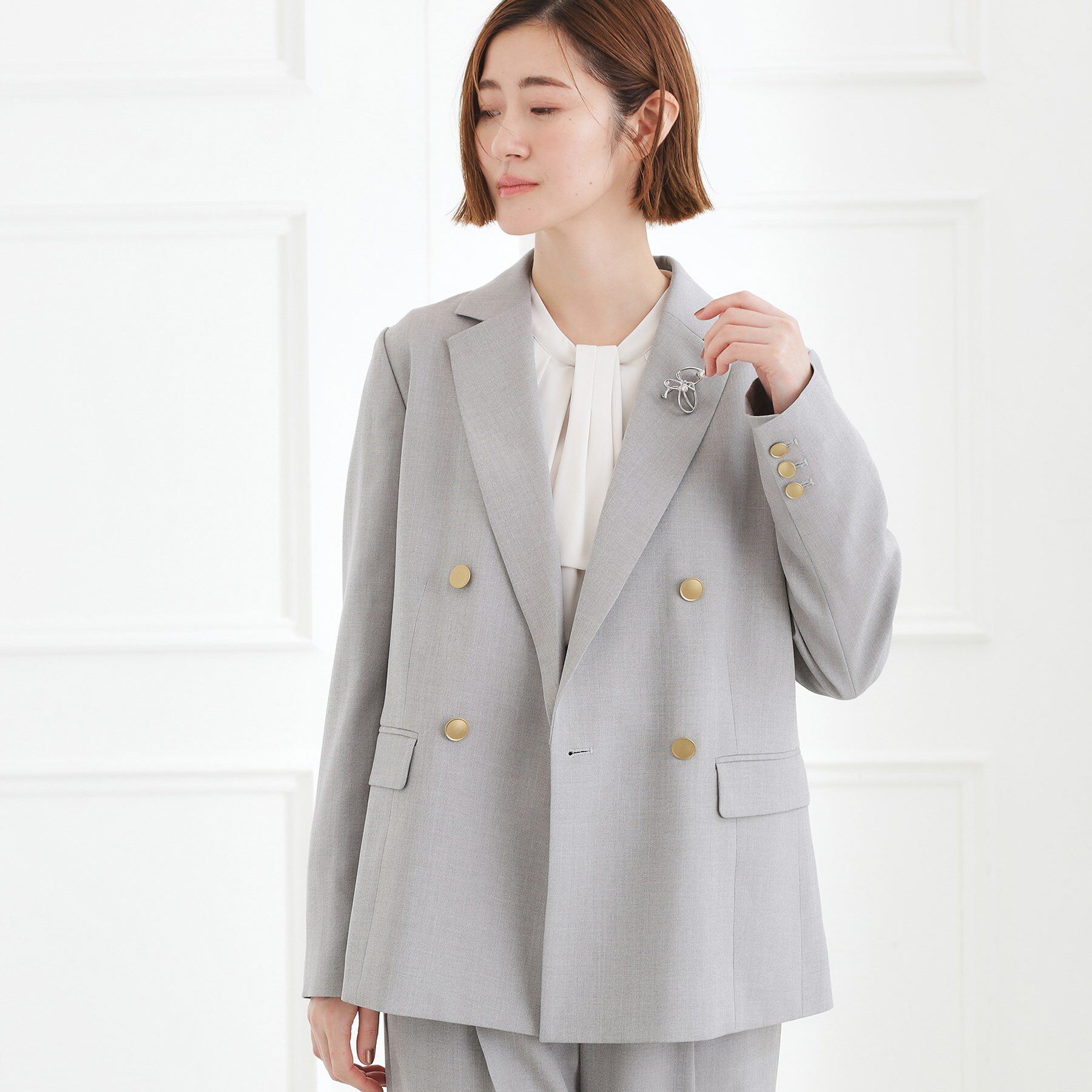 grove「【マシンウォッシュ/防シワ】ダブルテーラードジャケット【着回しカセット】」|テーラードジャケット|グレー(012)