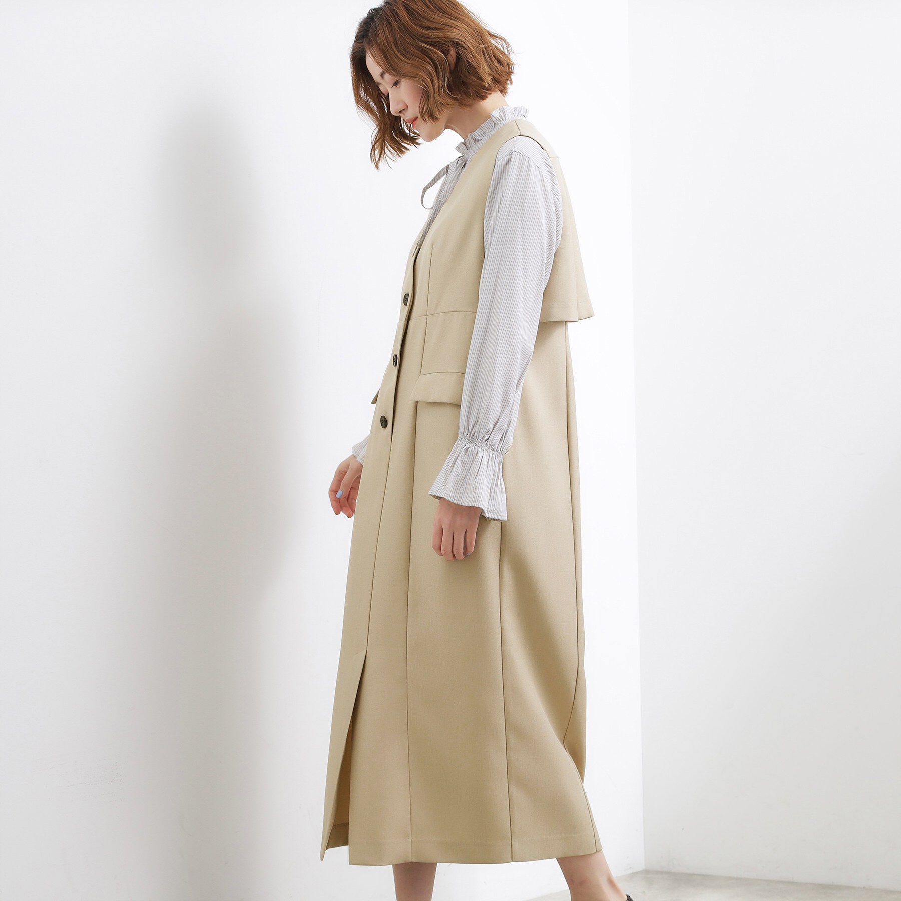 grove「【一枚着／ジレ】着回しできるトレンチライクジャンドレ」|ワンピース|