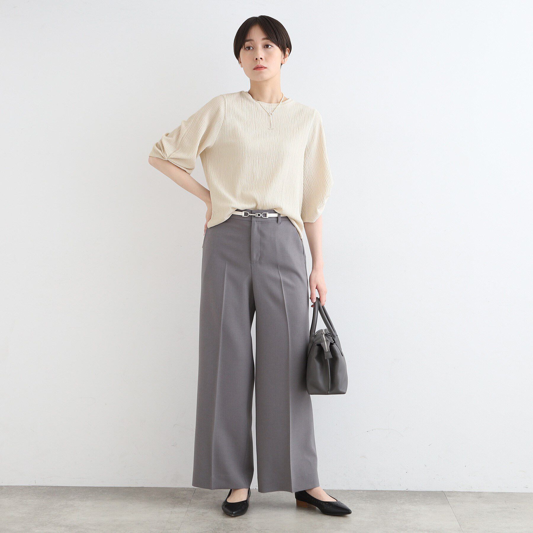 INDIVI「【洗える／UVケア／凹凸素材】タックスリーブトップス」|Tシャツ・カットソー|