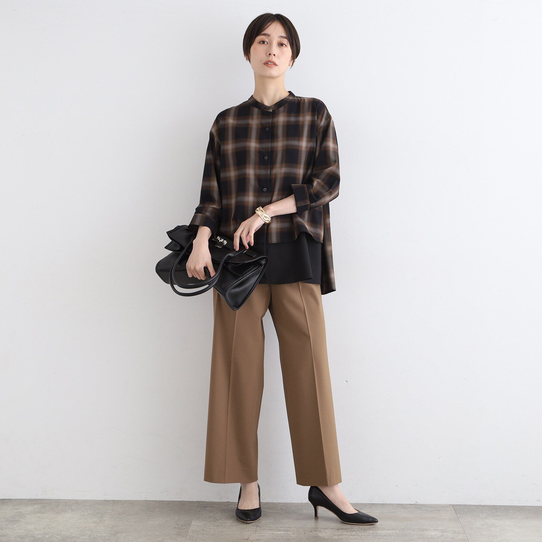 INDIVI「【褒められパンツ／ウエストゴム】チェック柄ワイドパンツ」|その他|