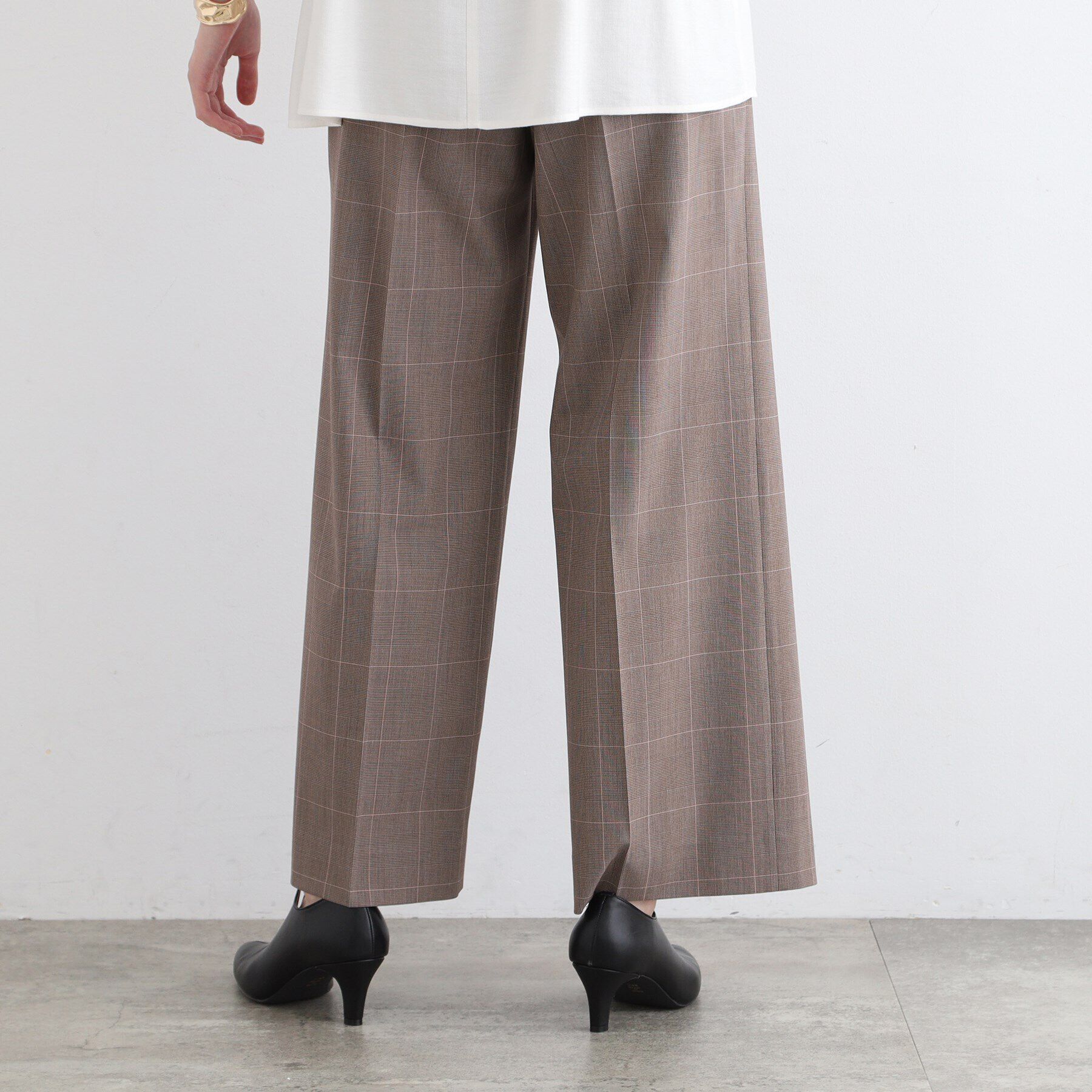 INDIVI「【褒められパンツ／ウエストゴム】チェック柄ワイドパンツ」|その他|