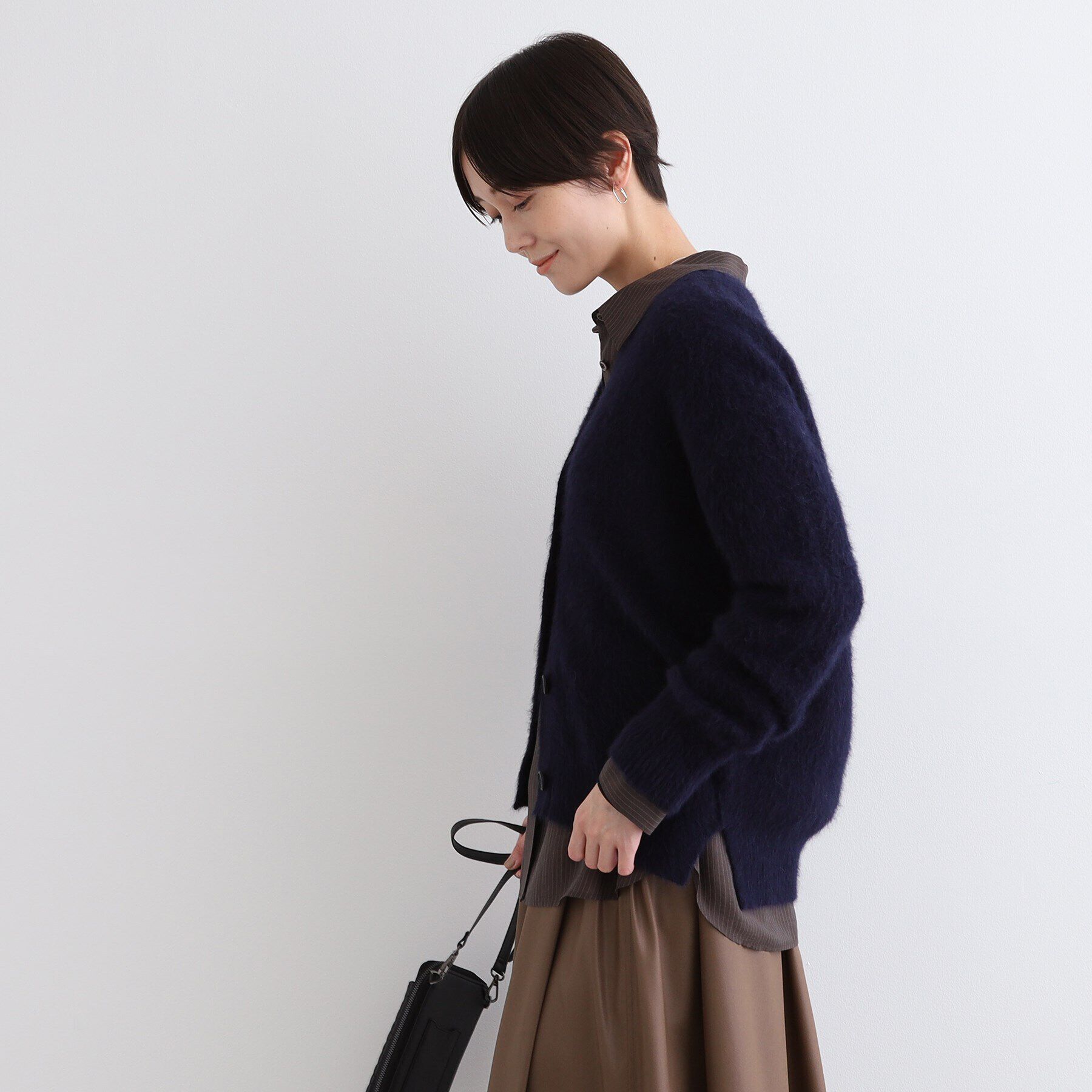 INDIVI「【フォックス混】ヘアリーゆるニットカーディガン」|カーディガン|