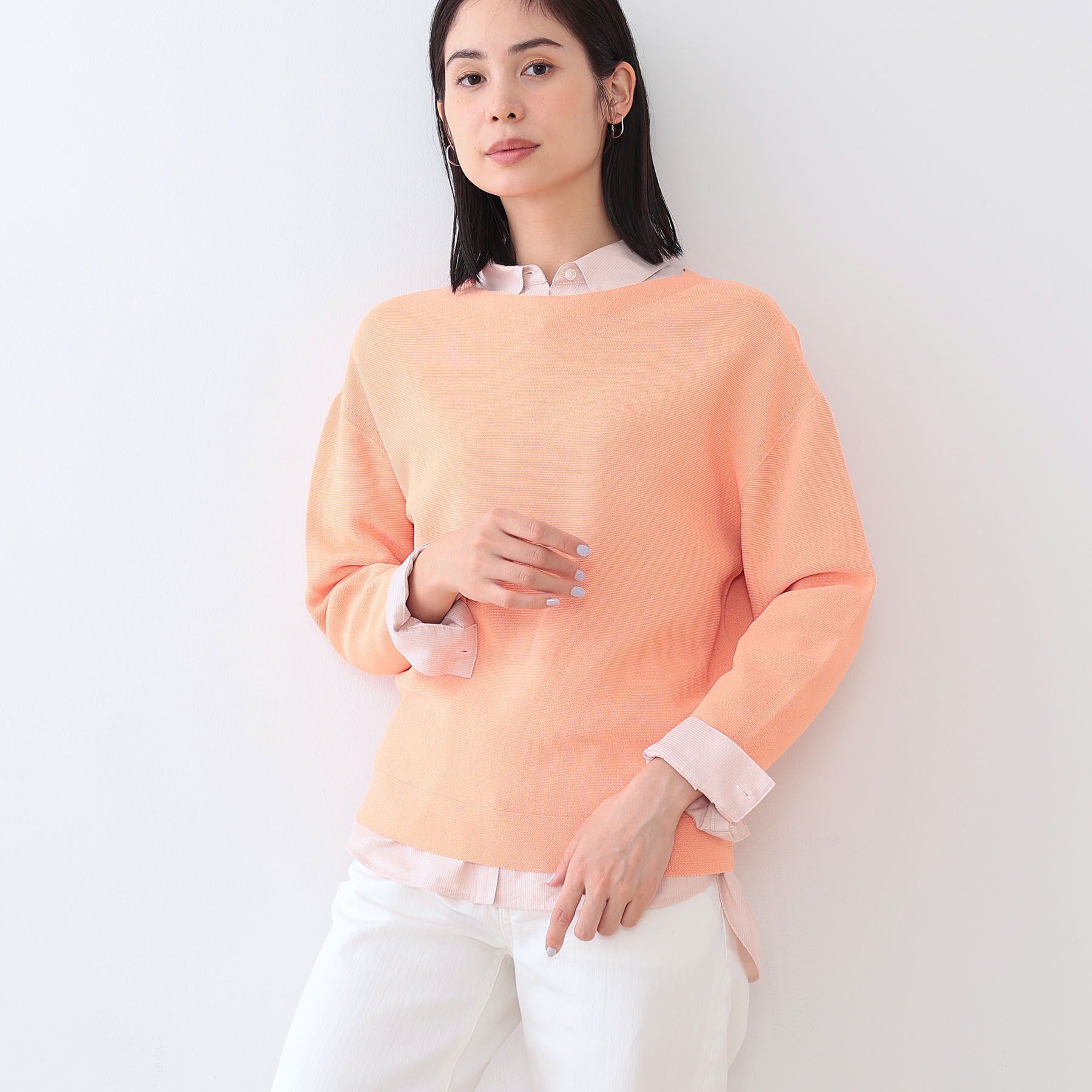 INDIVI「【洗える／無縫製／6色展開】袖フォルム ボートネックニット」|ニット・セーター|