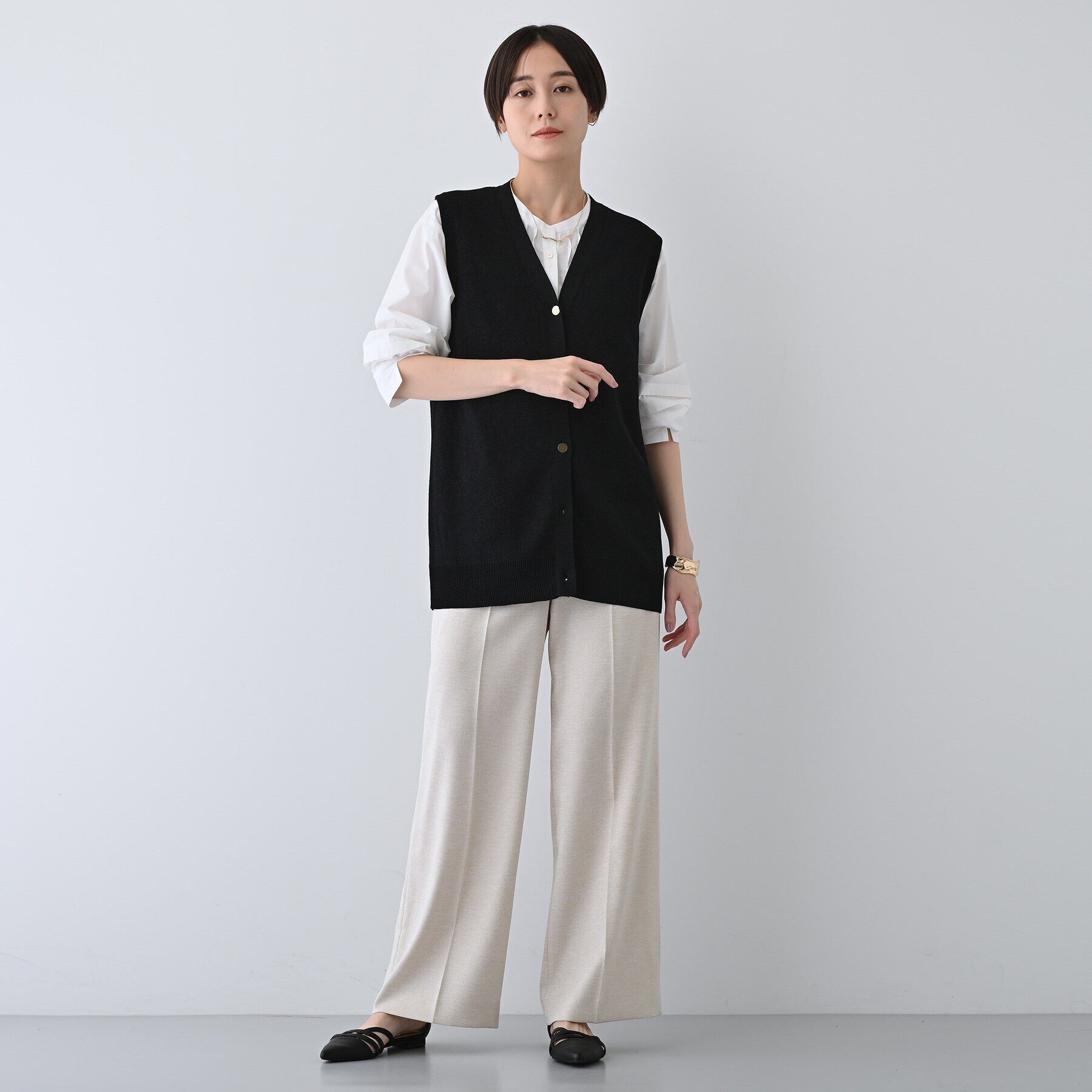 INDIVI「【コットンペーパー素材】ニットジレカーディガン」|ベスト・ジレ|