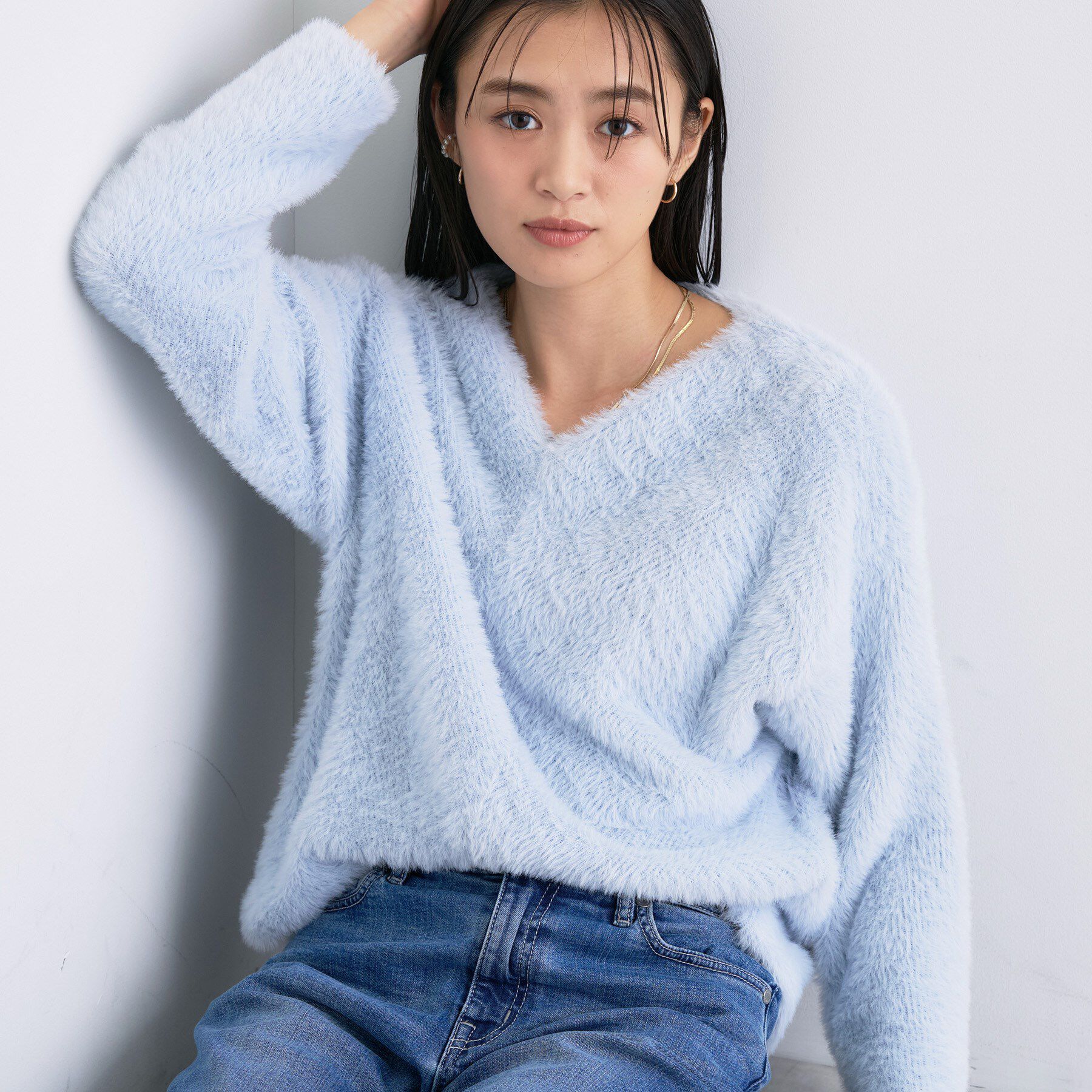 INDIVI「【洗える】エアリーシャギートップス」|Tシャツ・カットソー|サックスブルー(09