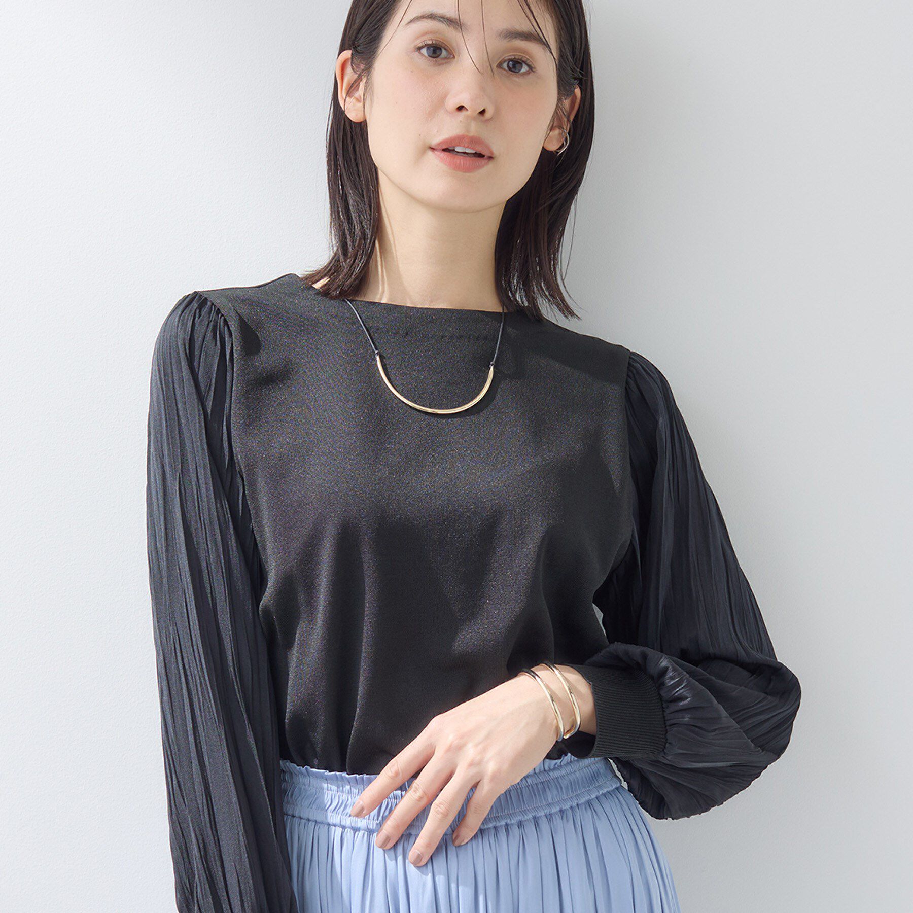 INDIVI「【洗える／華やか】袖プリーツニット」|ニット・セーター|