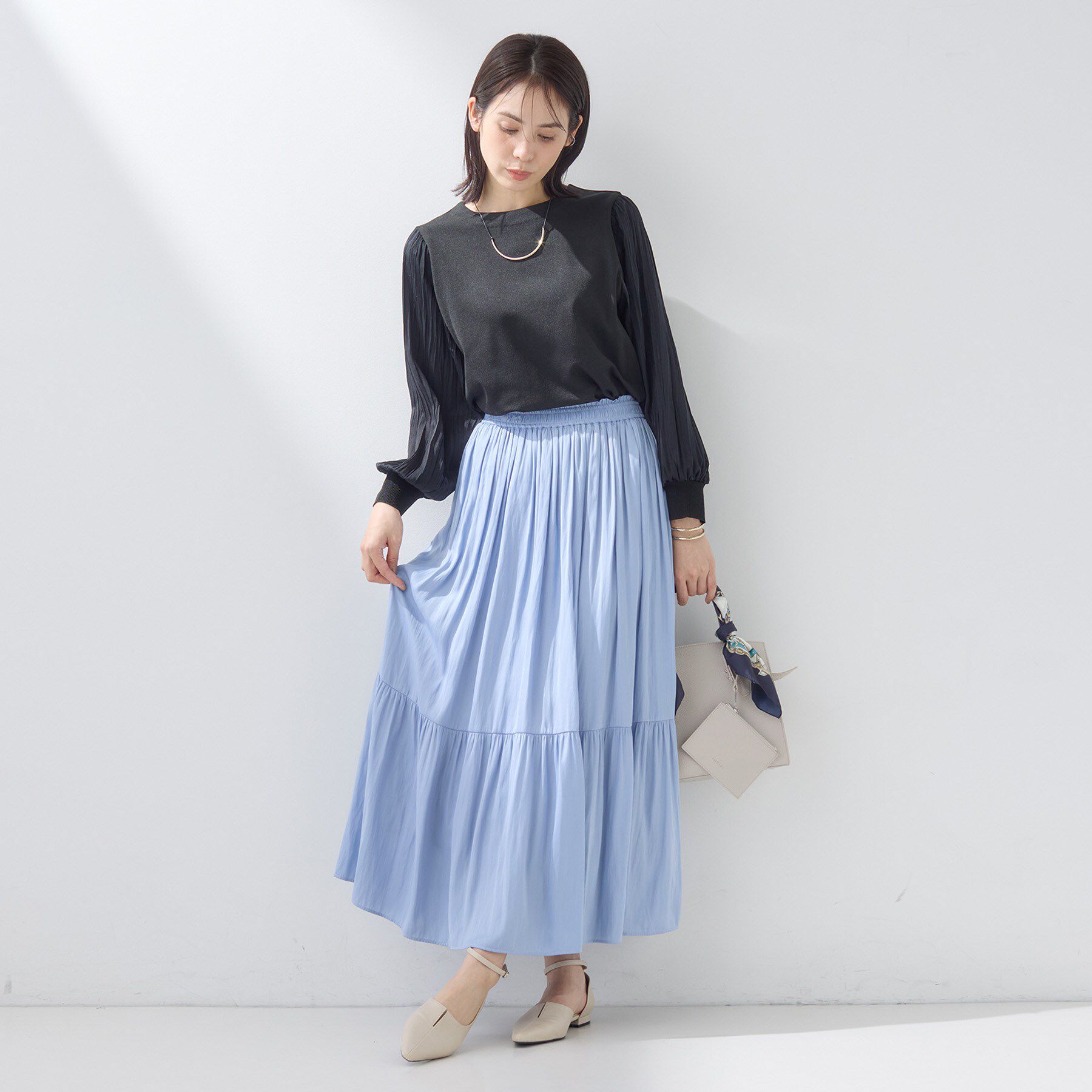 INDIVI「【洗える／華やか】袖プリーツニット」|ニット・セーター|