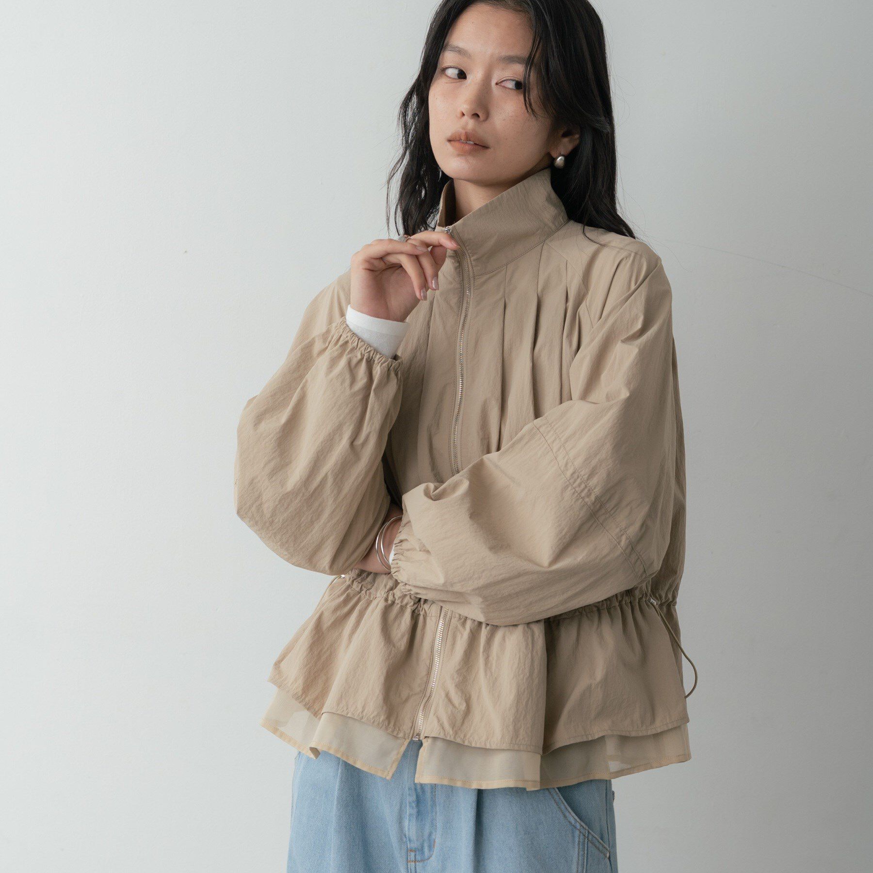 GALLEST「シャーリングペプラムブルゾン」|ブルゾン・スタジャン|