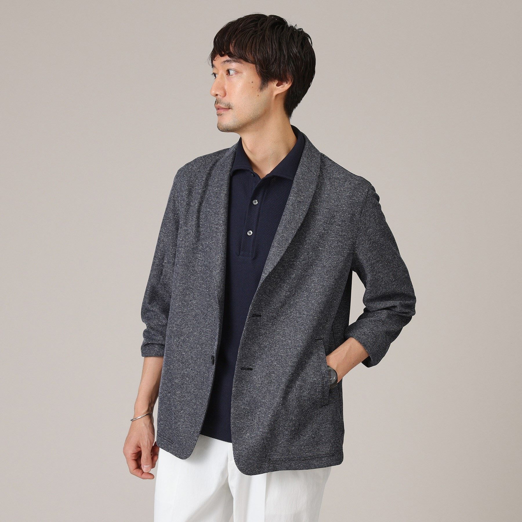 TAKEO KIKUCHI「【抗菌防臭/尾州織】ドビーメッシュ ショールカラー カーディガン」|カーディガン|ネイビー(094)