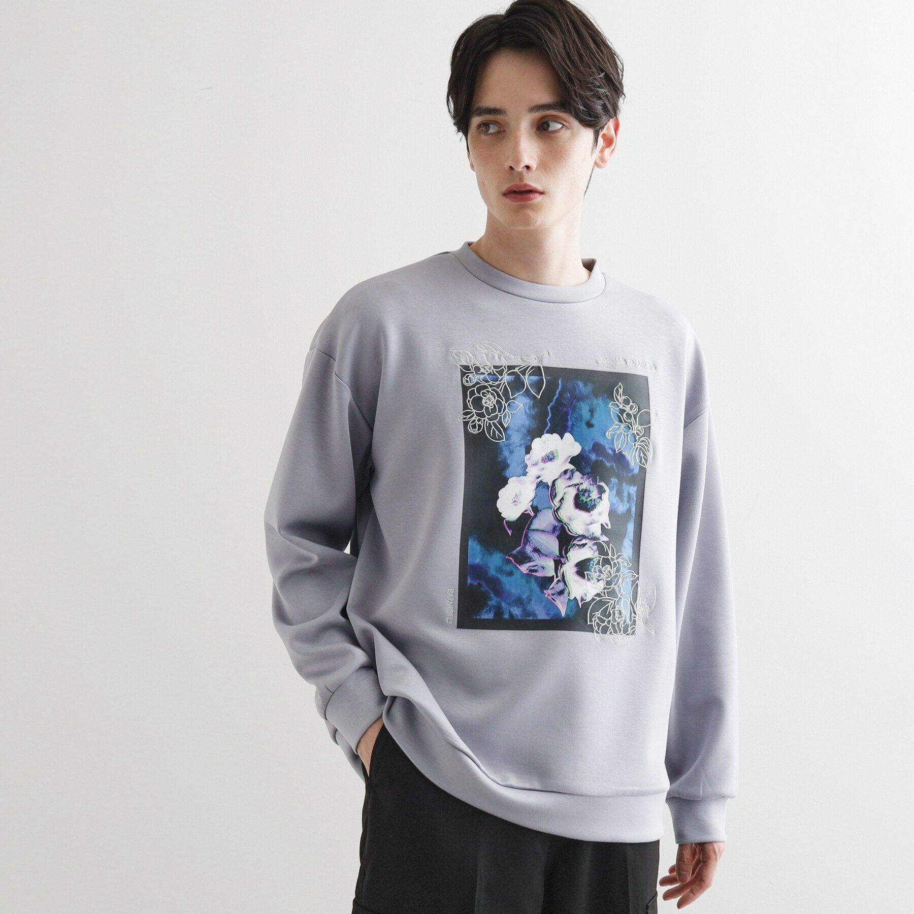 tk.TAKEO KIKUCHI「リリーエンブロ＆プリントカットソー」|パーカー|ブルー(091)