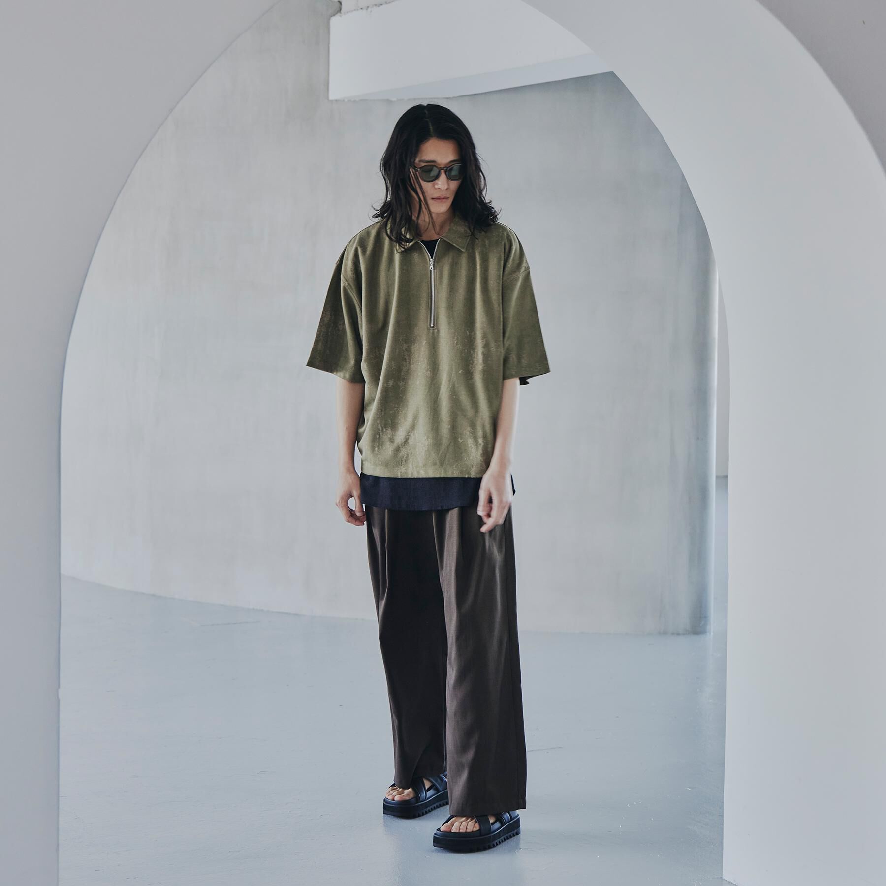 tk.TAKEO KIKUCHI「ヴィンテージライクハーフジップポロシャツ」|ポロシャツ|