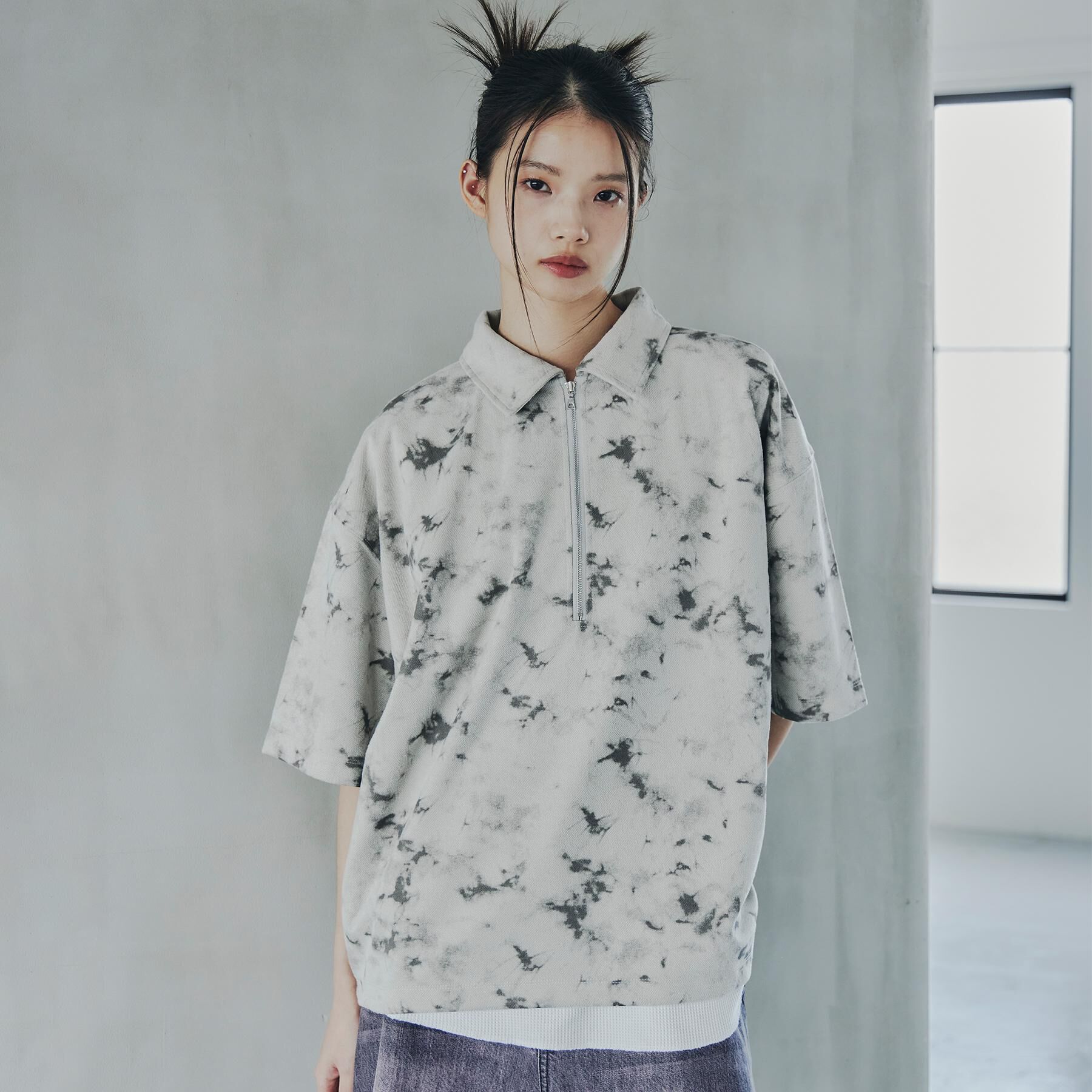 tk.TAKEO KIKUCHI「ヴィンテージライクハーフジップポロシャツ」|ポロシャツ|ライトグレー(011