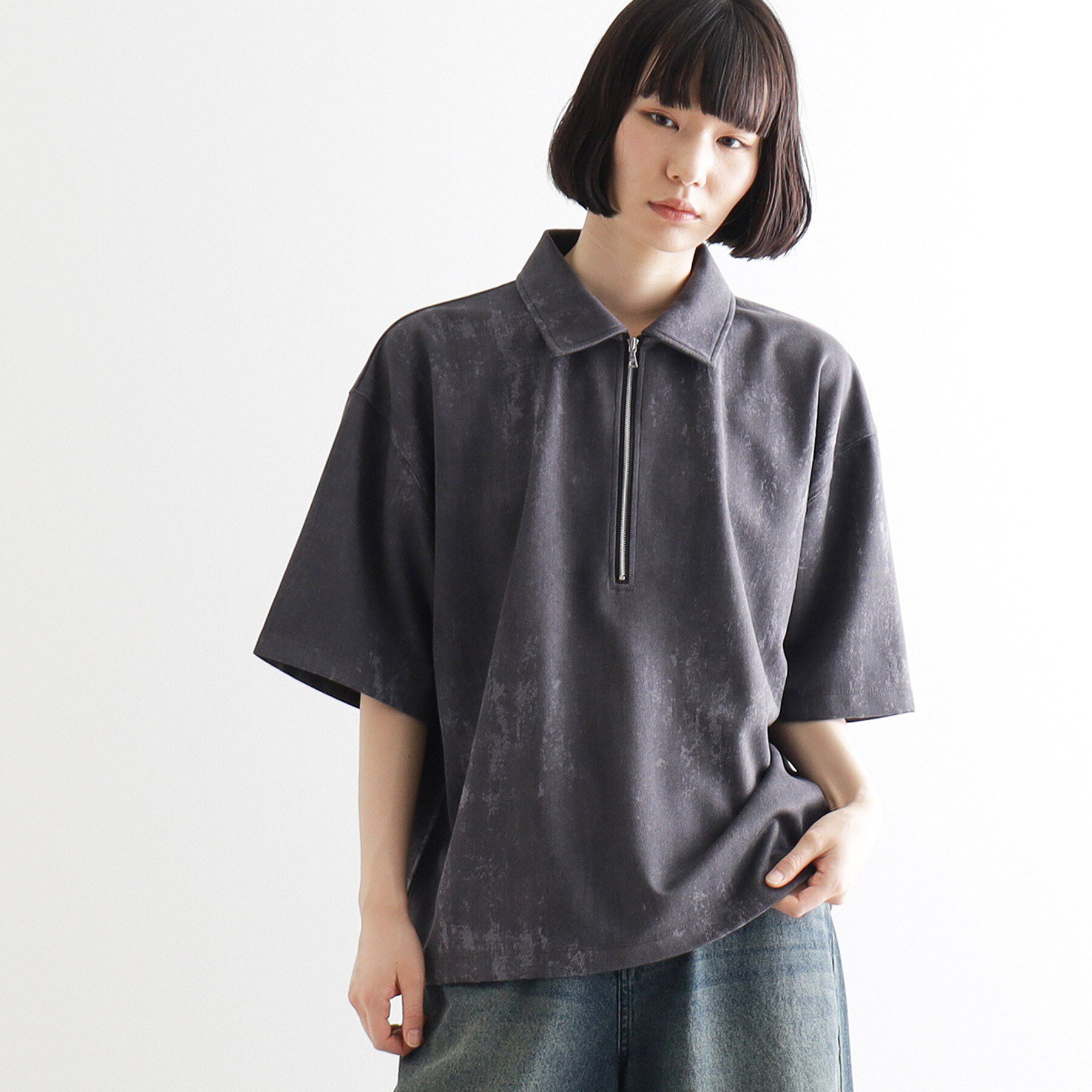 tk.TAKEO KIKUCHI「ヴィンテージライクハーフジップポロシャツ」|ポロシャツ|