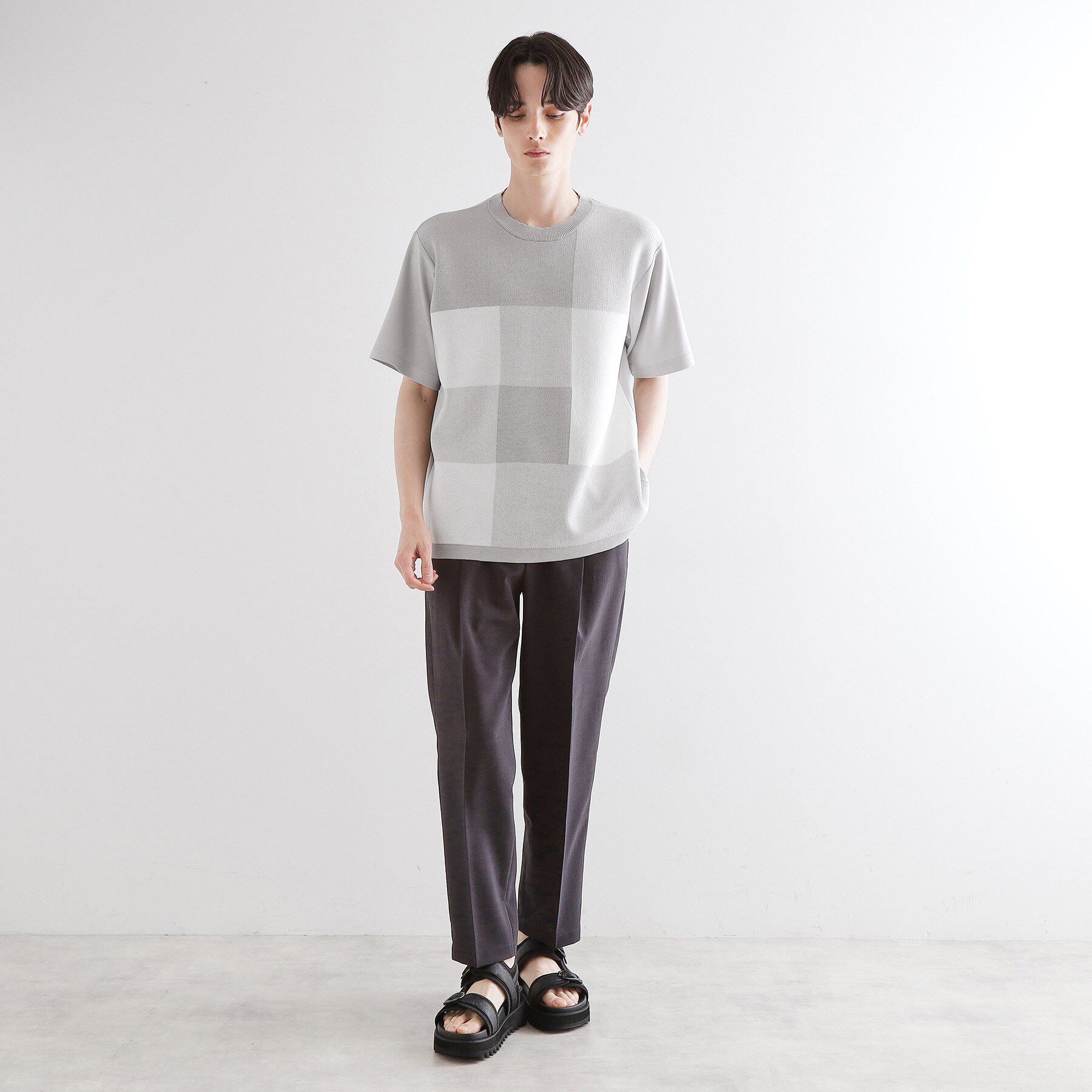 tk.TAKEO KIKUCHI「ニットドッキングブロックチェック」|Tシャツ・カットソー|