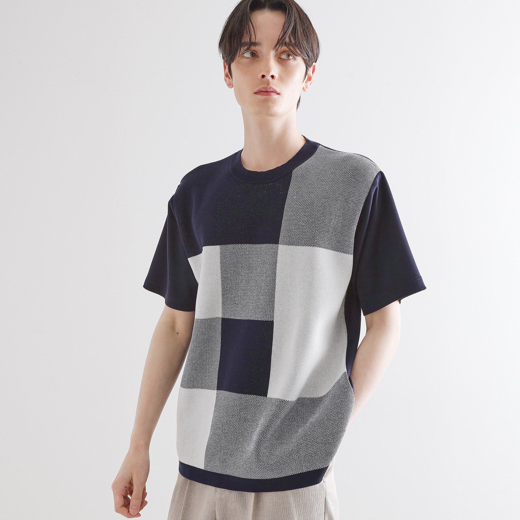 tk.TAKEO KIKUCHI「ニットドッキングブロックチェック」|Tシャツ・カットソー|