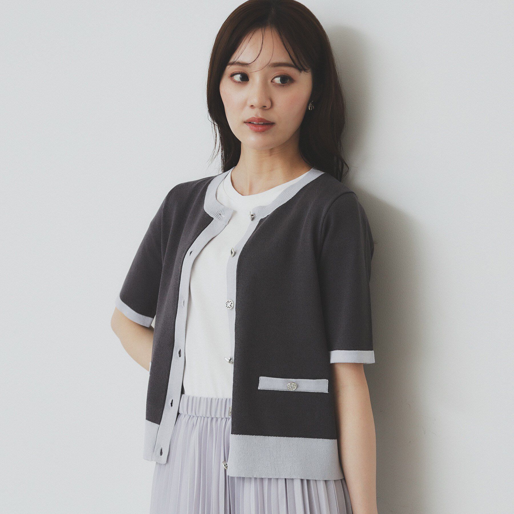 index「ラメバイカラー半袖カーディガン【洗濯機洗い可】」|カーディガン|