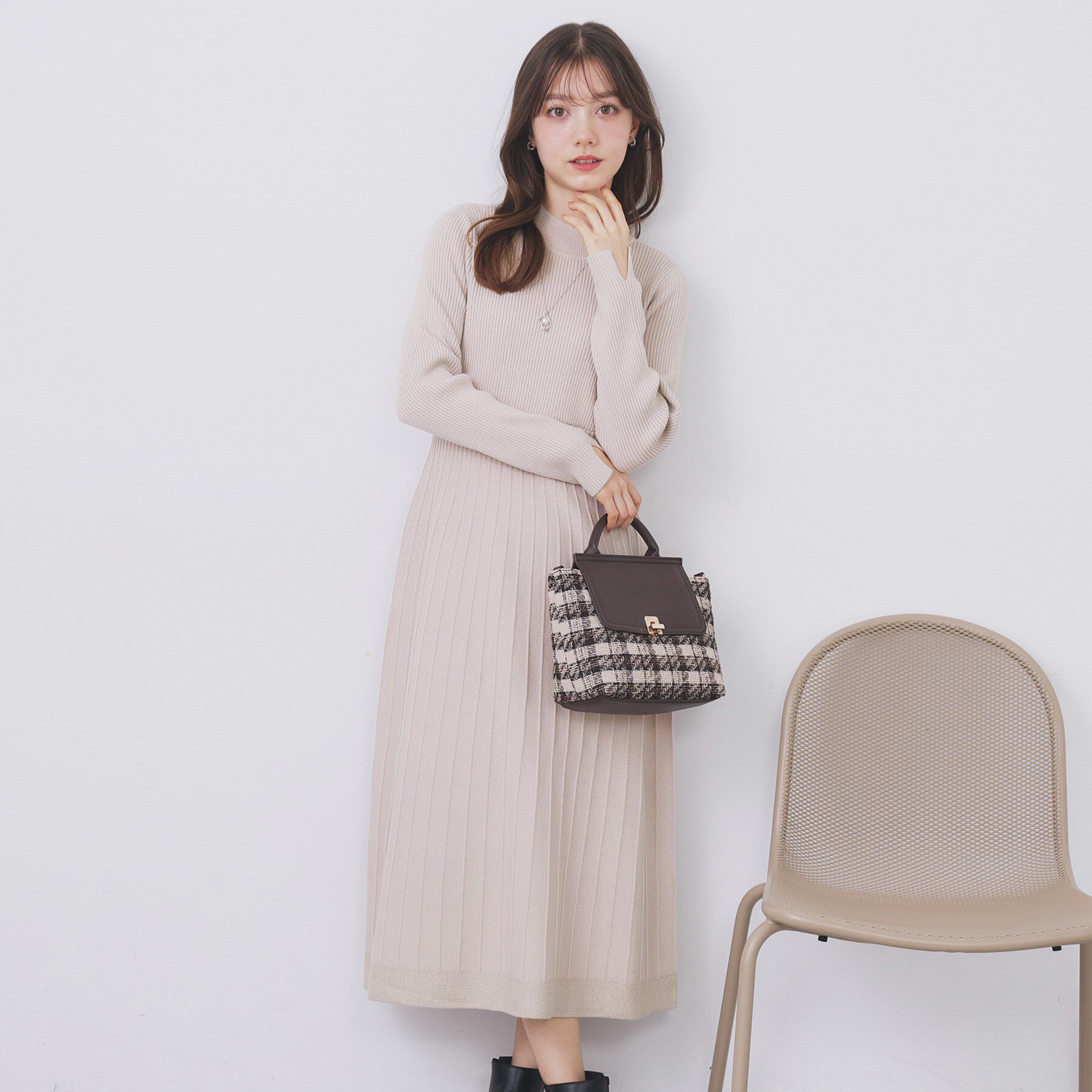 index「ラメフェザープルオーバーセット ニットワンピース【洗濯機OK】《XS～LL》」|スーツ|