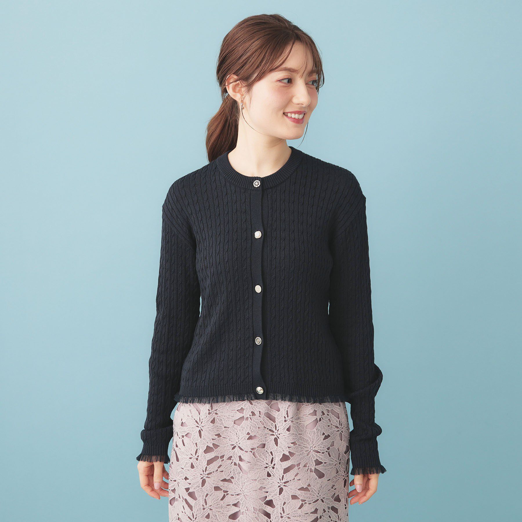 index「袖シアーフリルケーブルラメカーディガン【洗濯機OK/坑ピル】」|カーディガン|