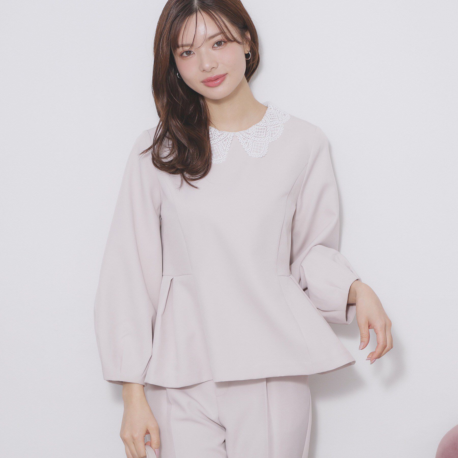 index「レース衿ペプラムブラウス【洗濯機OK/ストレッチ】」|シャツ・ブラウス|