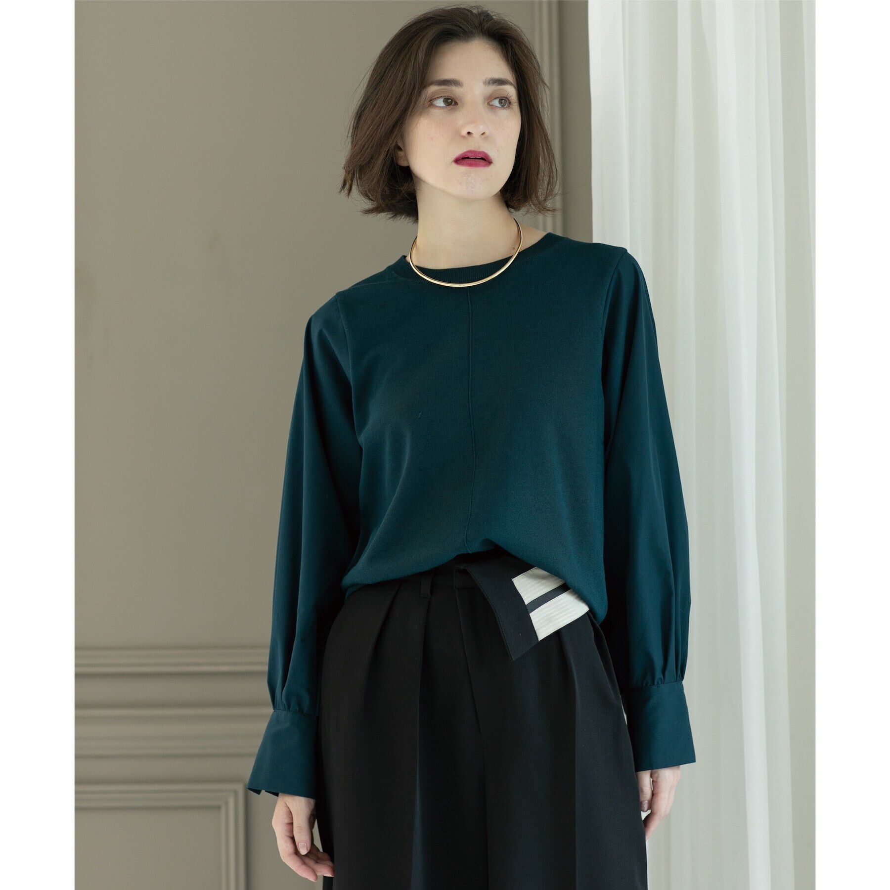 OPAQUE.CLIP「異素材切り替えニット【洗濯機洗い可】」|ニット・セーター|