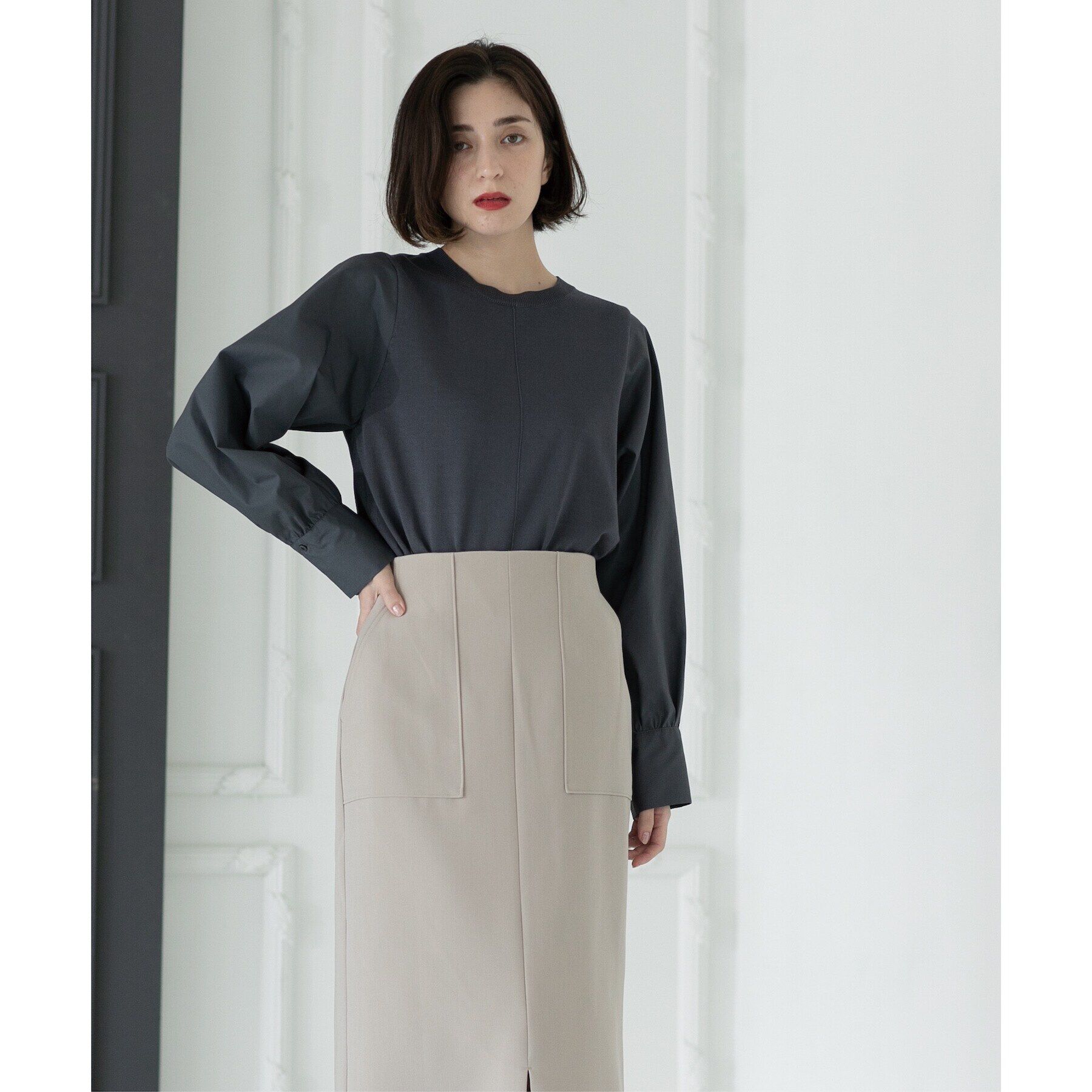 OPAQUE.CLIP「異素材切り替えニット【洗濯機洗い可】」|ニット・セーター|