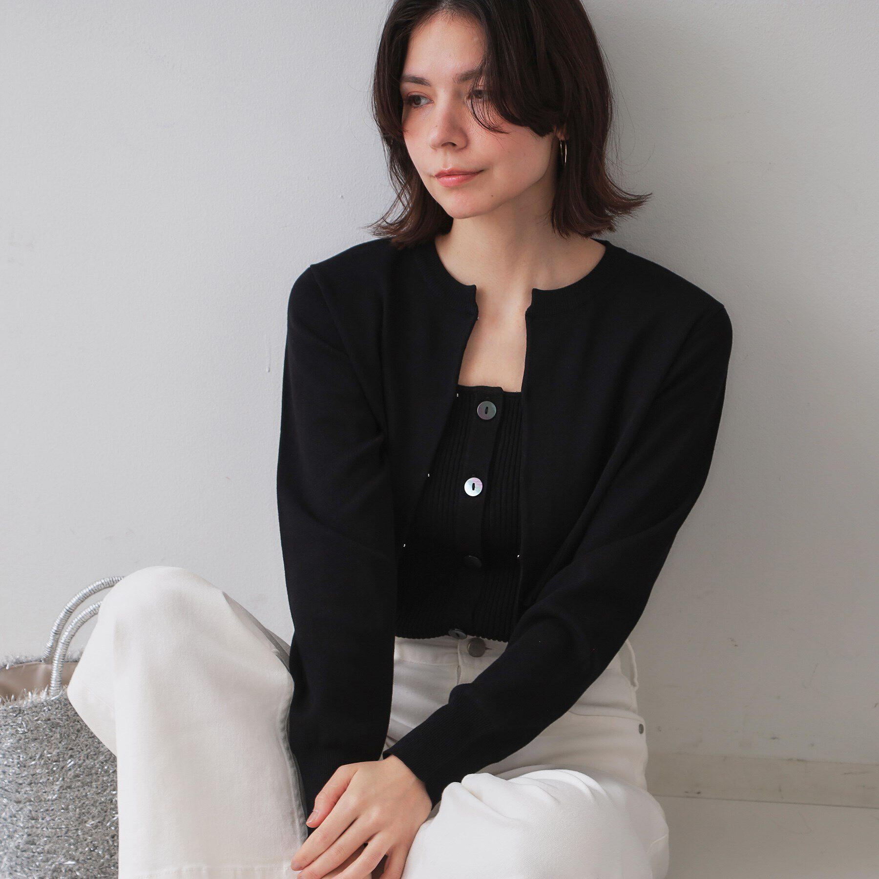 OPAQUE.CLIP「《美人百花掲載》ショートカーディガン&times;リブキャミソール【洗濯機洗い可/抗ピル】」|その他|ブラック(019)