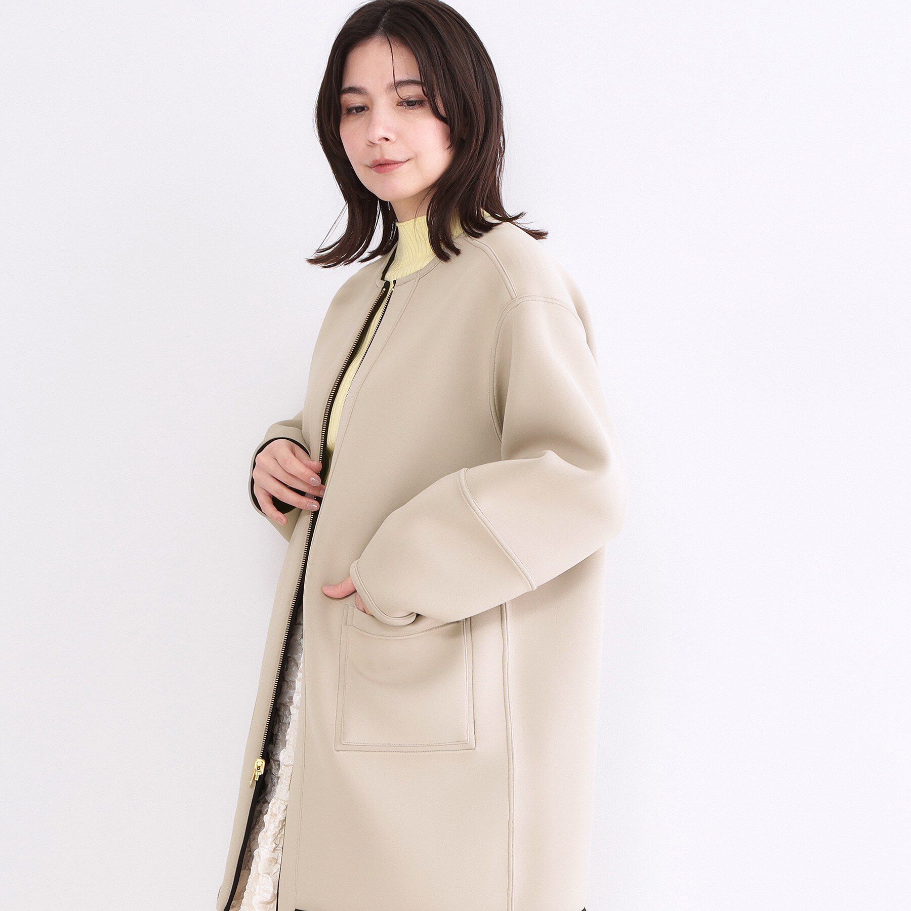 OPAQUE.CLIP「リバーシブル配色ノーカラーコート【洗濯機OK】」|ノーカラーコート|