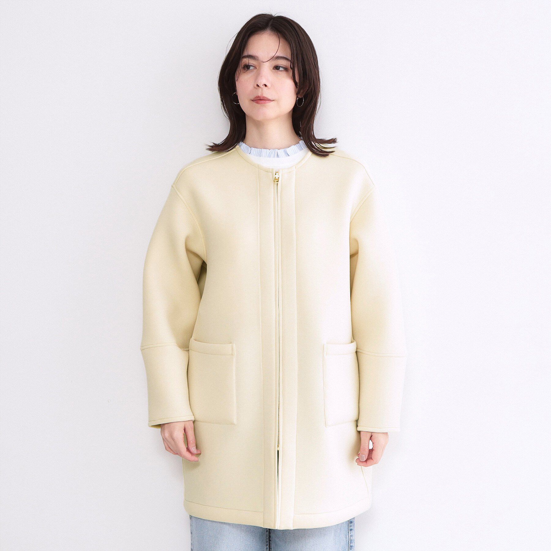 OPAQUE.CLIP「リバーシブル配色ノーカラーコート【洗濯機OK】」|ノーカラーコート|