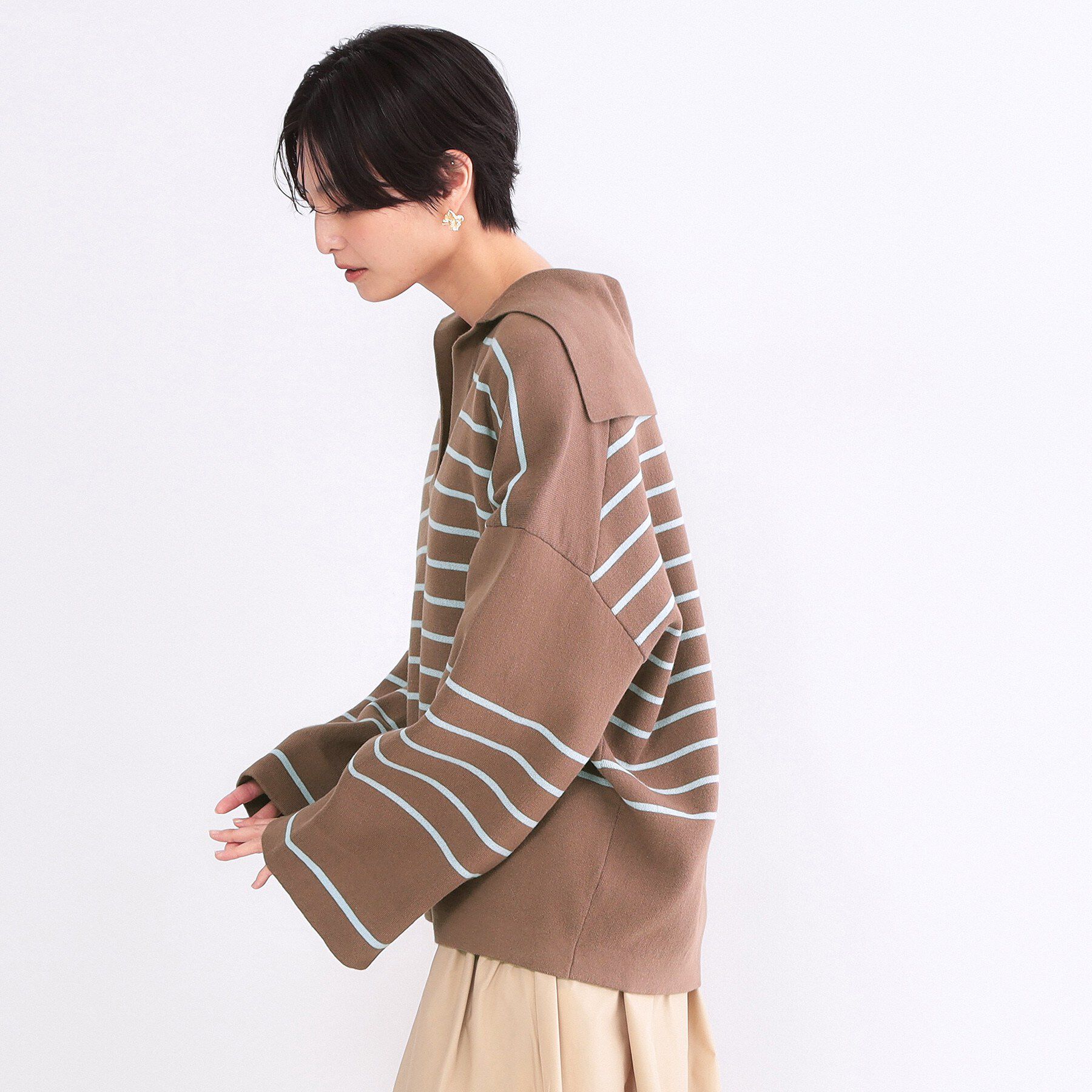 OPAQUE.CLIP「スキッパーセーラーカラーボーダーニット【洗濯機OK】」|ニット・セーター|