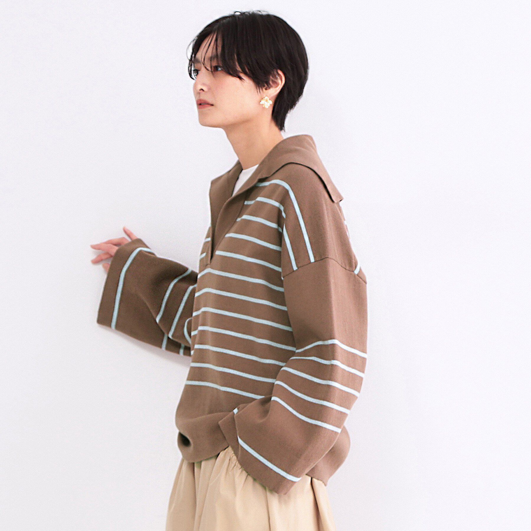 OPAQUE.CLIP「スキッパーセーラーカラーボーダーニット【洗濯機OK】」|ニット・セーター|