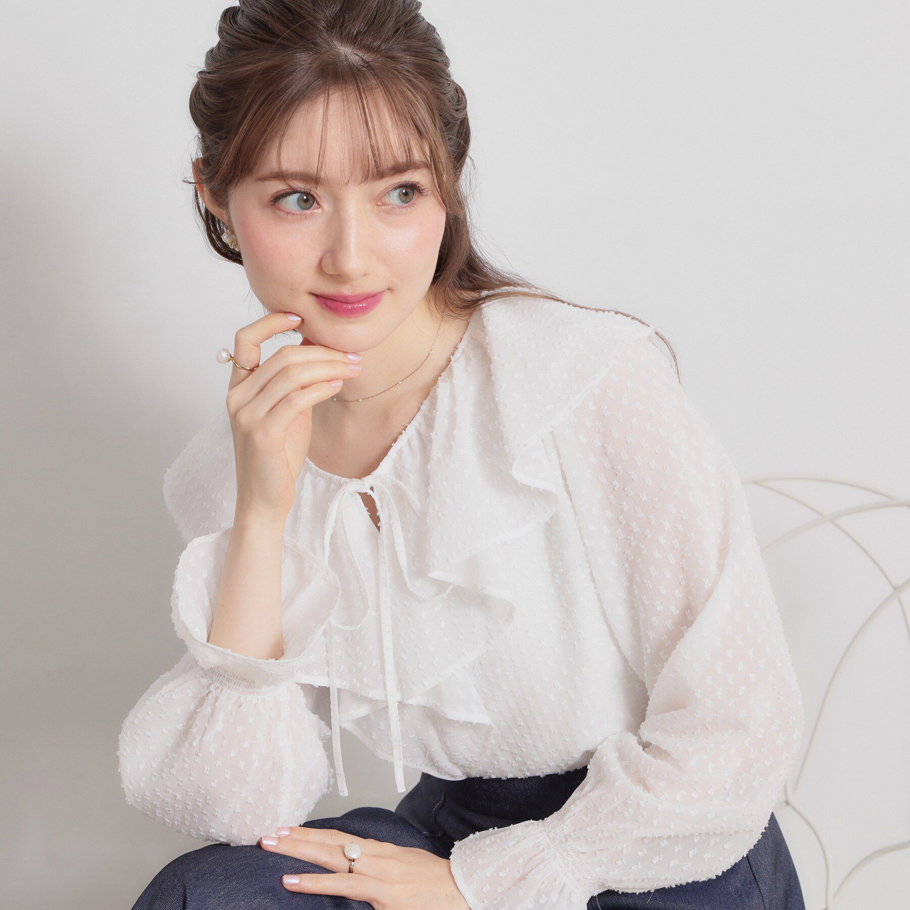 Couture broach「【着映え・洗える】ラメカットドビーフリルブラウス」|シャツ・ブラウス|