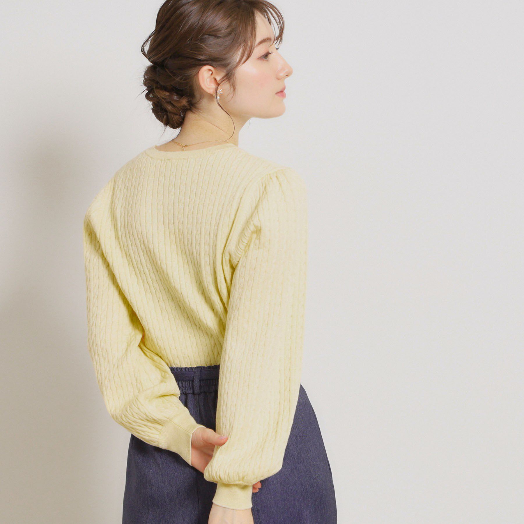 Couture broach「【洗える】リボンエンブロ細ケーブルニット」|ニット・セーター|