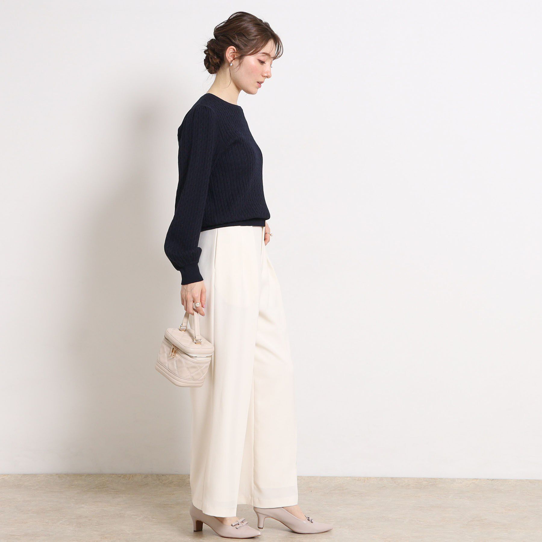 Couture broach「【洗える】リボンエンブロ細ケーブルニット」|ニット・セーター|