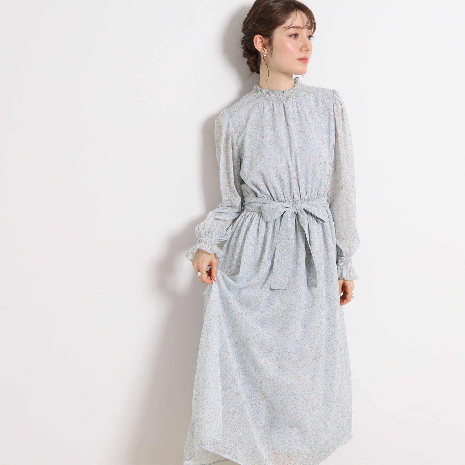 Couture broach「【洗える・着映え】楊柳小花シャーリングワンピース」|ワンピース|