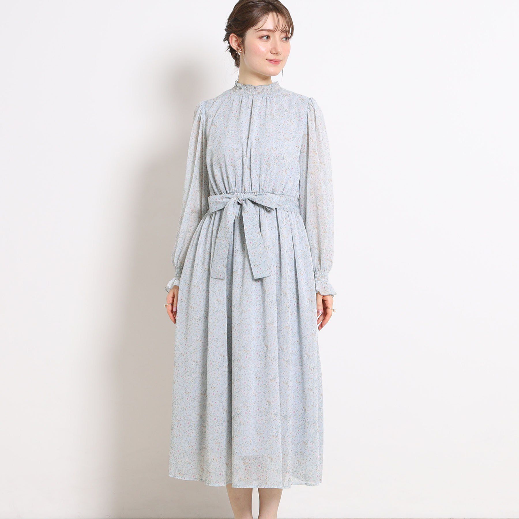 Couture broach「【洗える・着映え】楊柳小花シャーリングワンピース」|ワンピース|