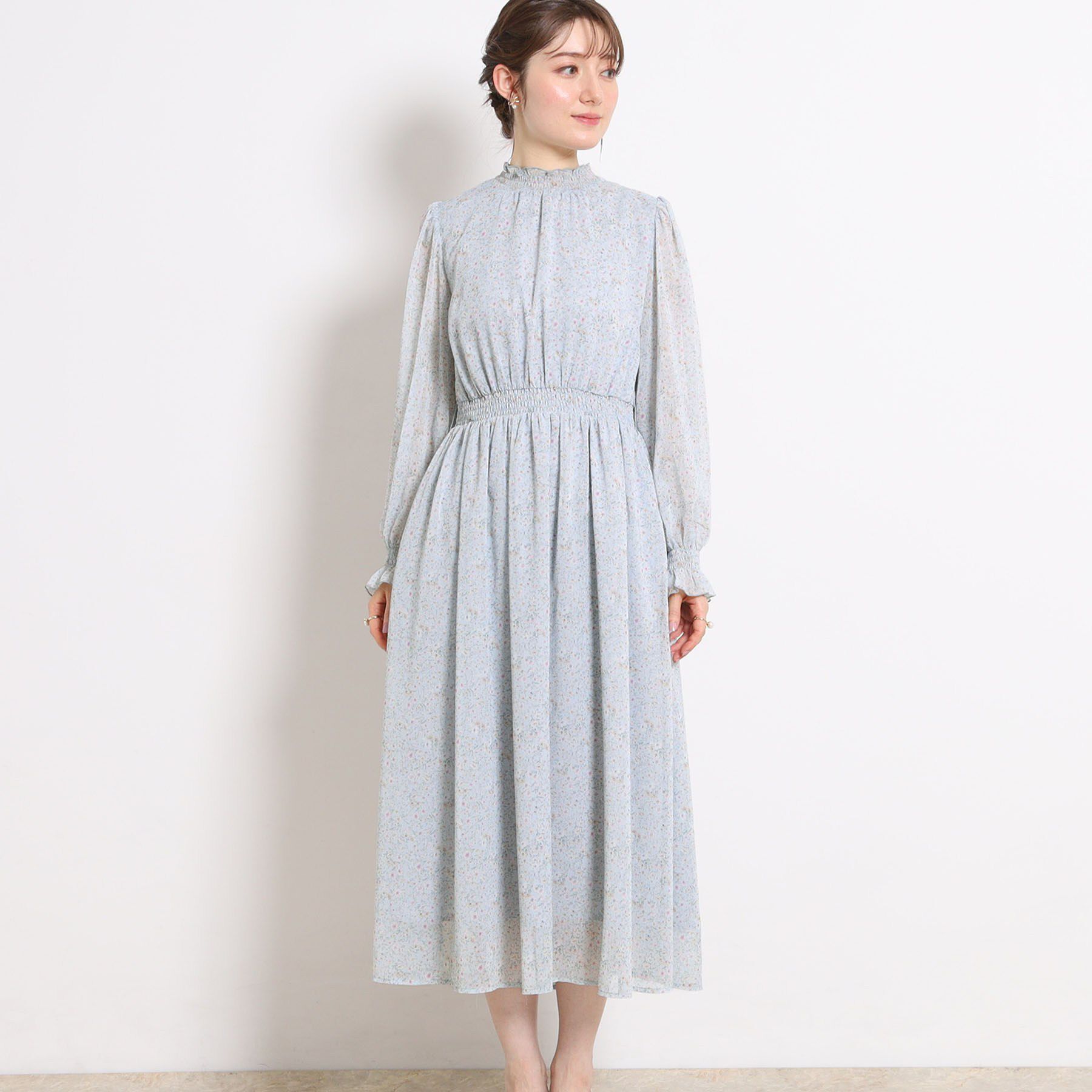 Couture broach「【洗える・着映え】楊柳小花シャーリングワンピース」|ワンピース|