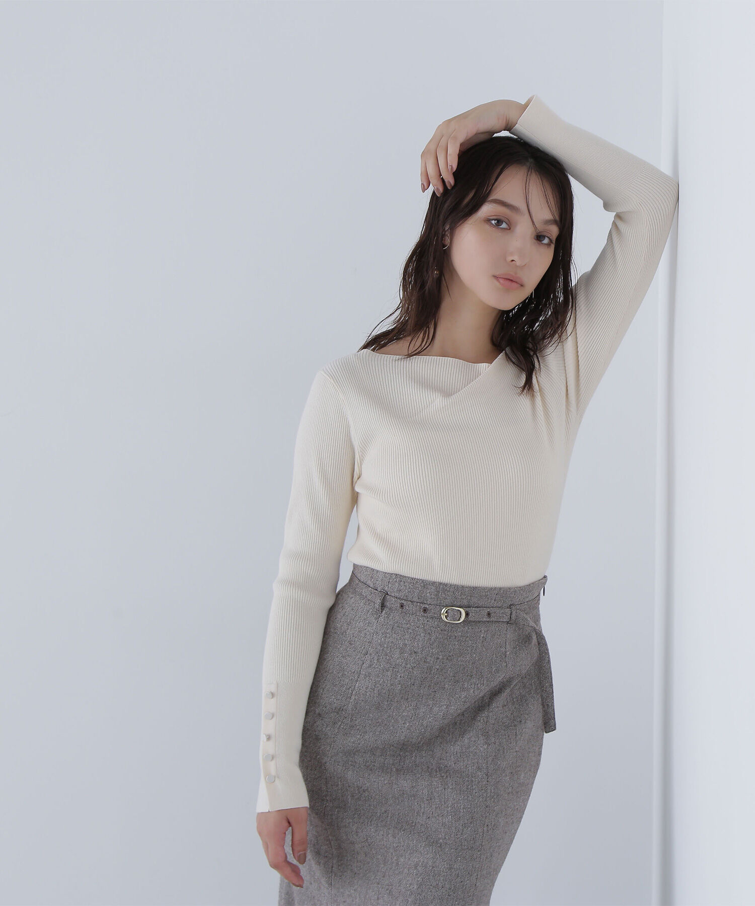  「ニュアンスネックリブニット」|ニット・セーター|オフホワイト1