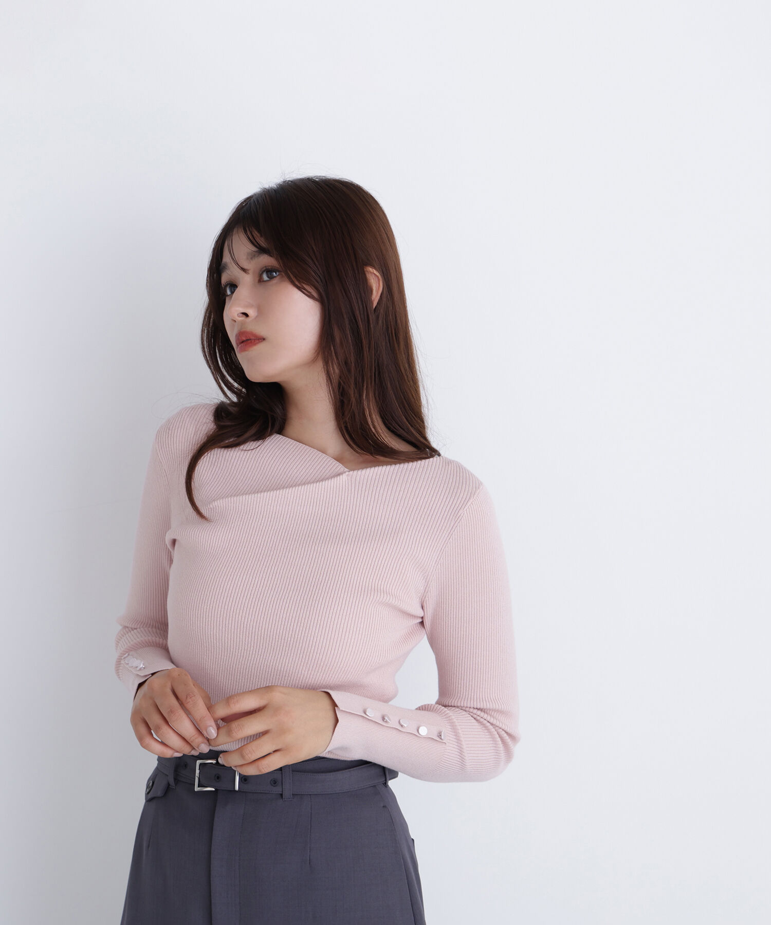  「ニュアンスネックリブニット」|ニット・セーター|ピンク