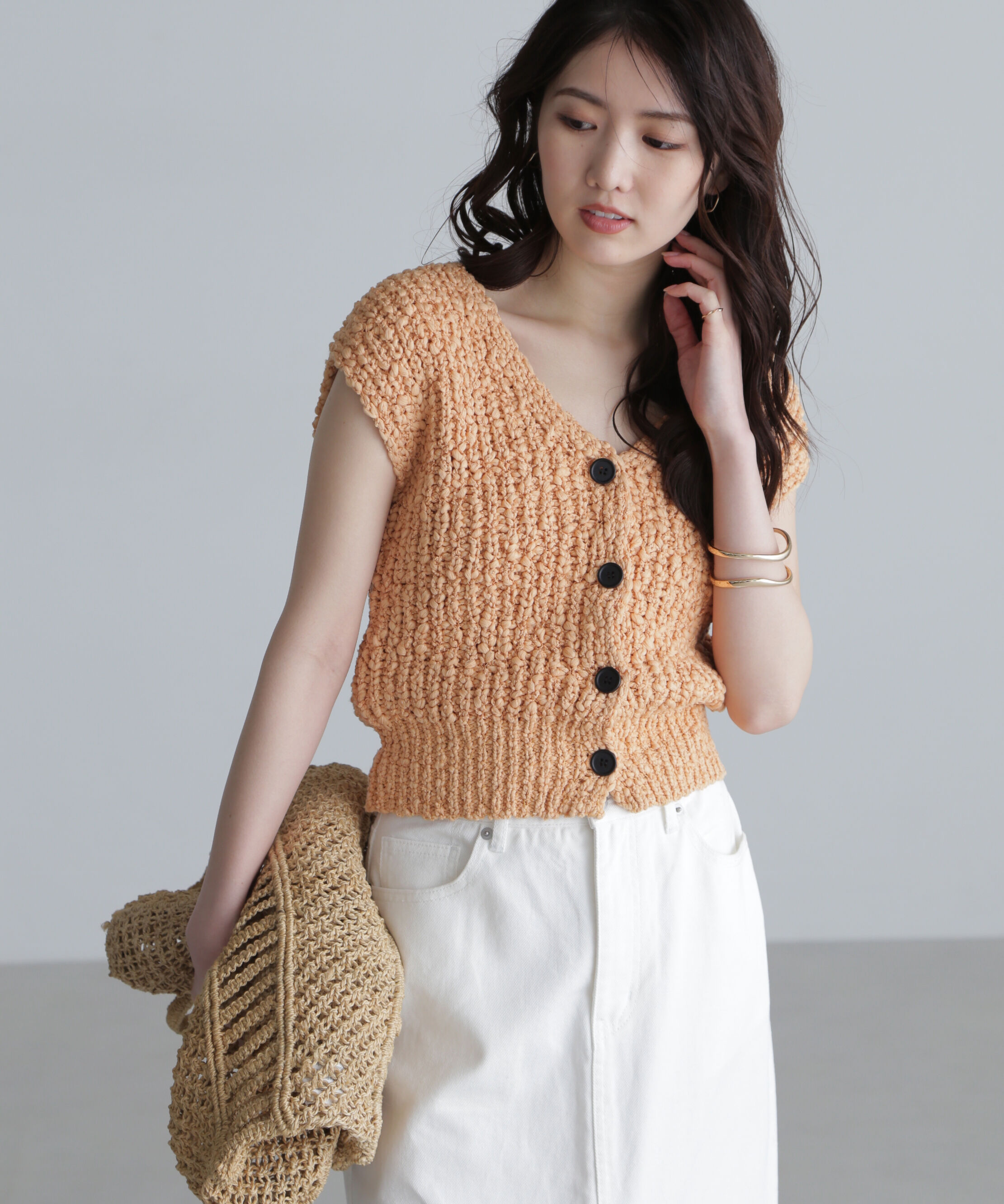  「ファンシーヤーンＶネックベスト」|ニット・セーター|