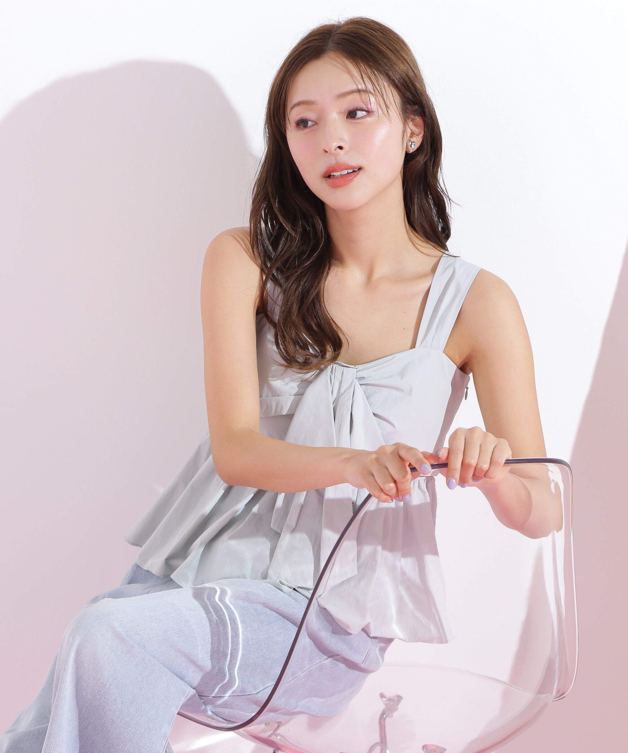  「リボンペプラムブラウス」|シャツ・ブラウス|ブルー