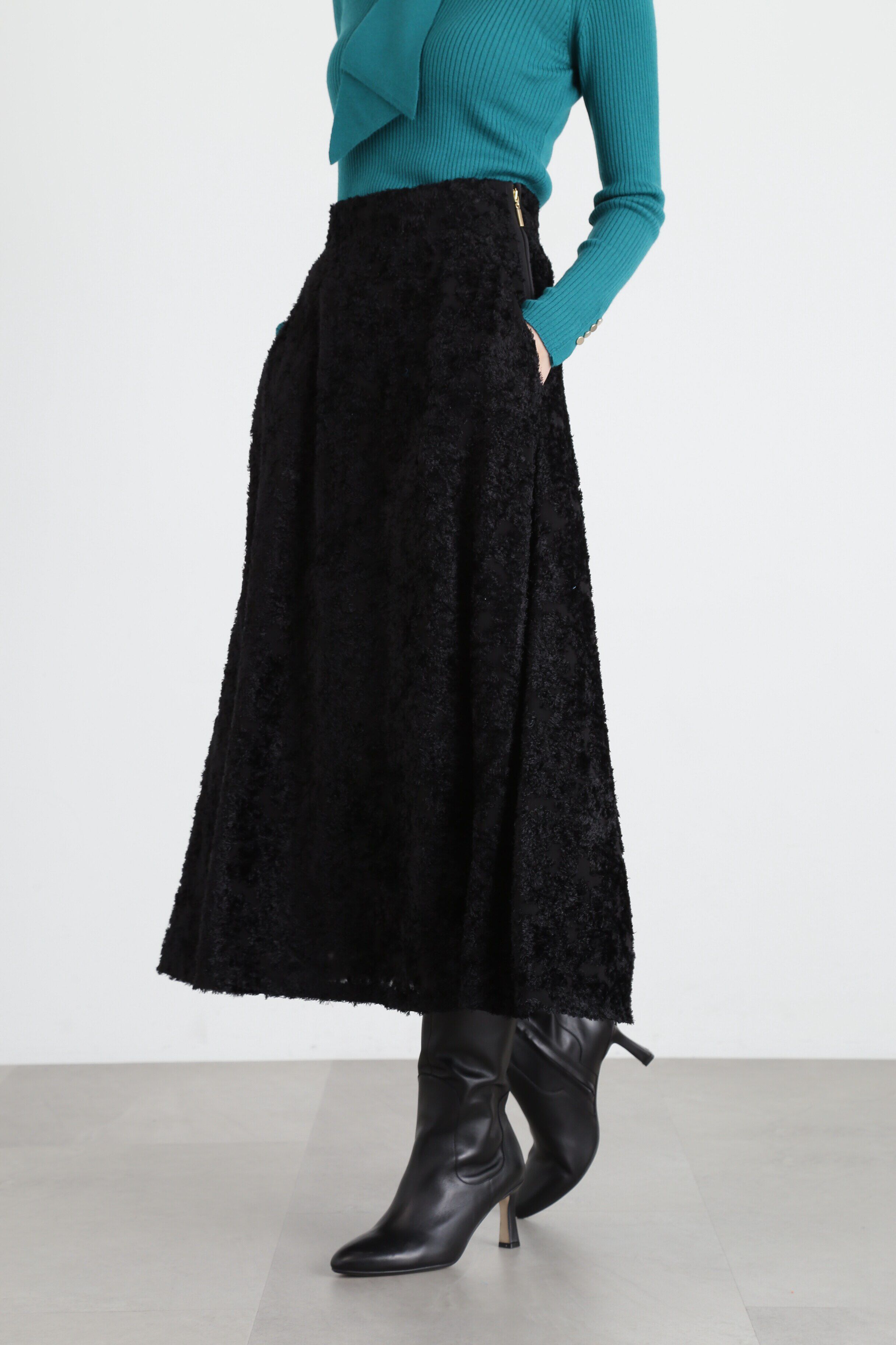  「◆カットジャガードフレアスカート」|スカート|ブラック