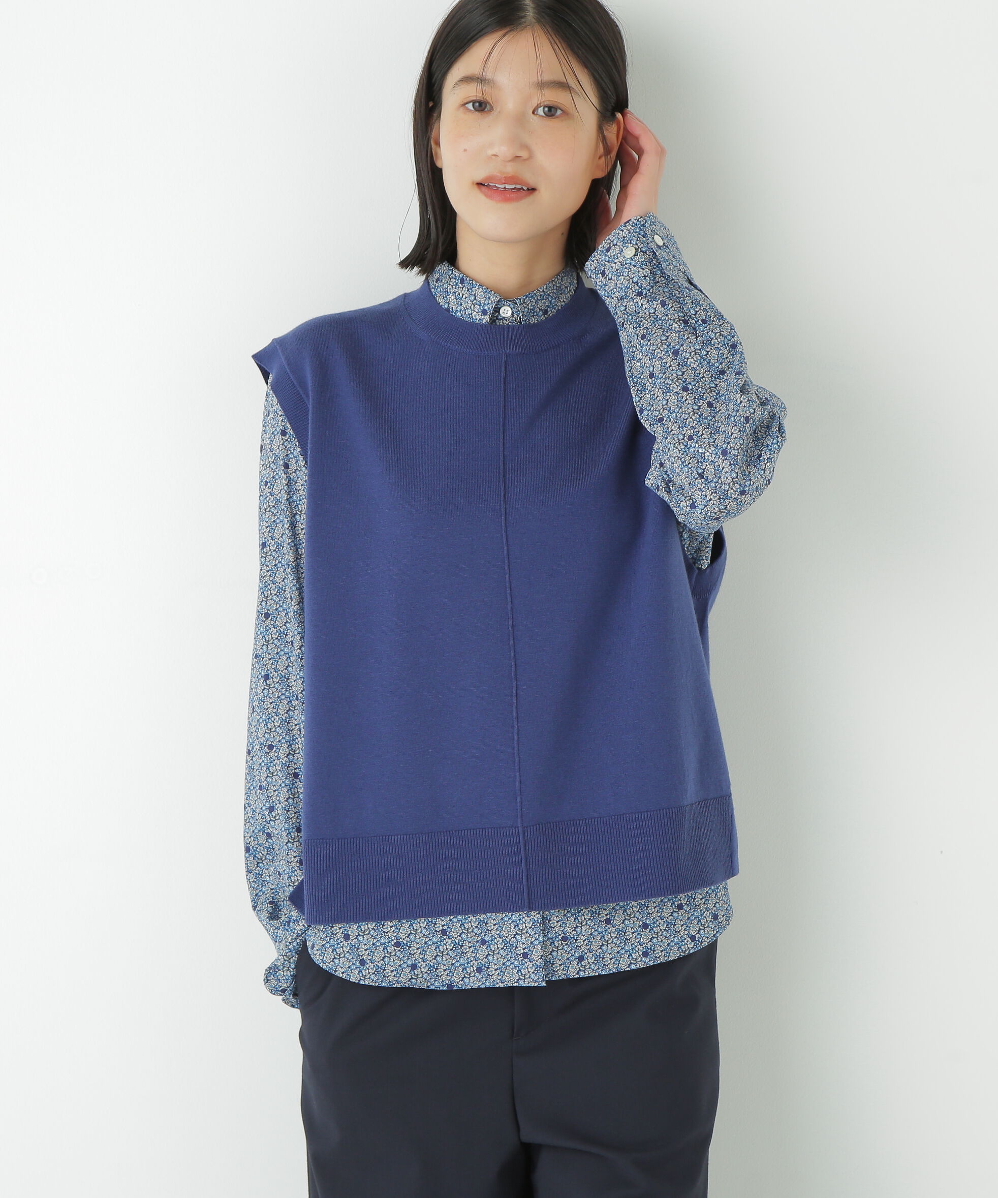  「◆ハーゲージクルーネックニットベスト」|ニット・セーター|ブルー