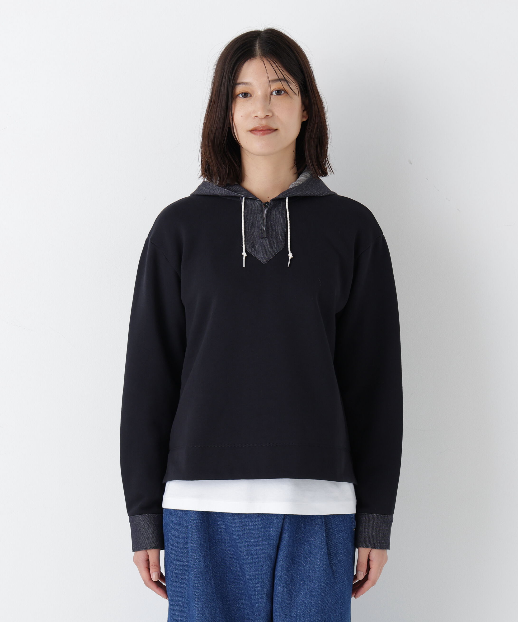  「◆デニムドッキングフーディープルオーバー」|Tシャツ・カットソー|