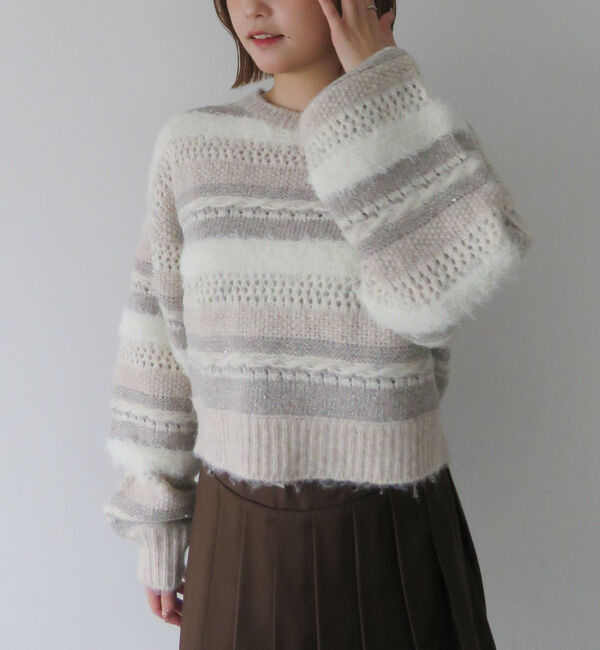 archives「異素材ボーダーメッシュニットプルオーバー」|ニット・セーター|